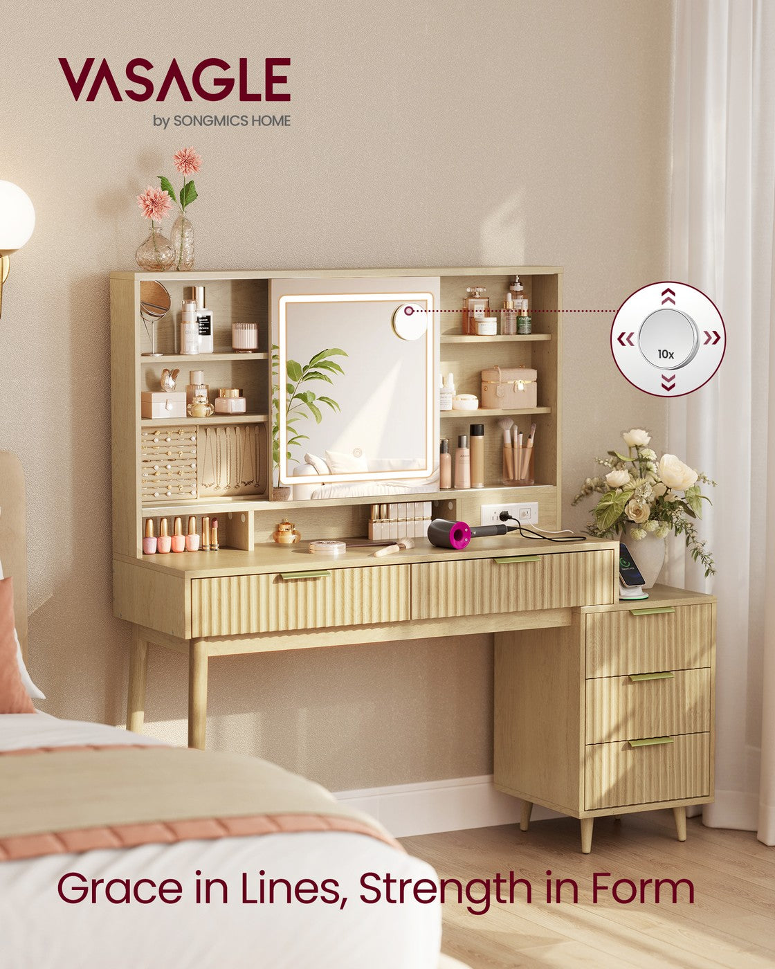 MAXE Collection - Vanity Desk with Sliding Mirror and Lights