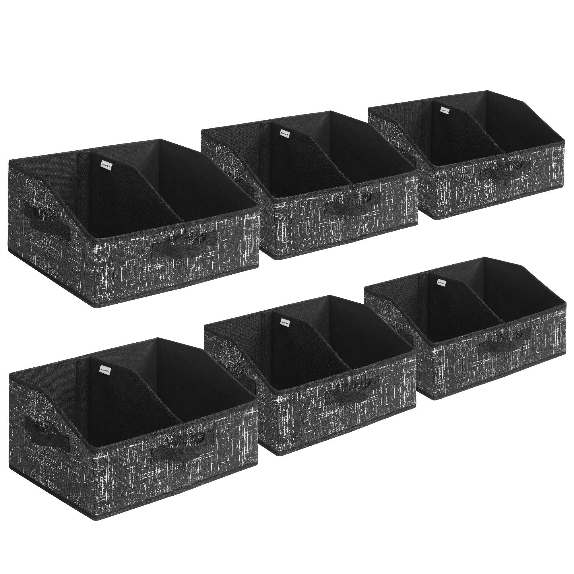 Set of 6 Storage Baskets - Foldable Storage Bins - Fabric Boxes - 15.7 x 11.8 x 7.9 Inches - Closet Storage Organizers - 3 Handles - 3 Handles - for Bedroom - Living Room - Ink Black URFB0140B01 - Ink Black