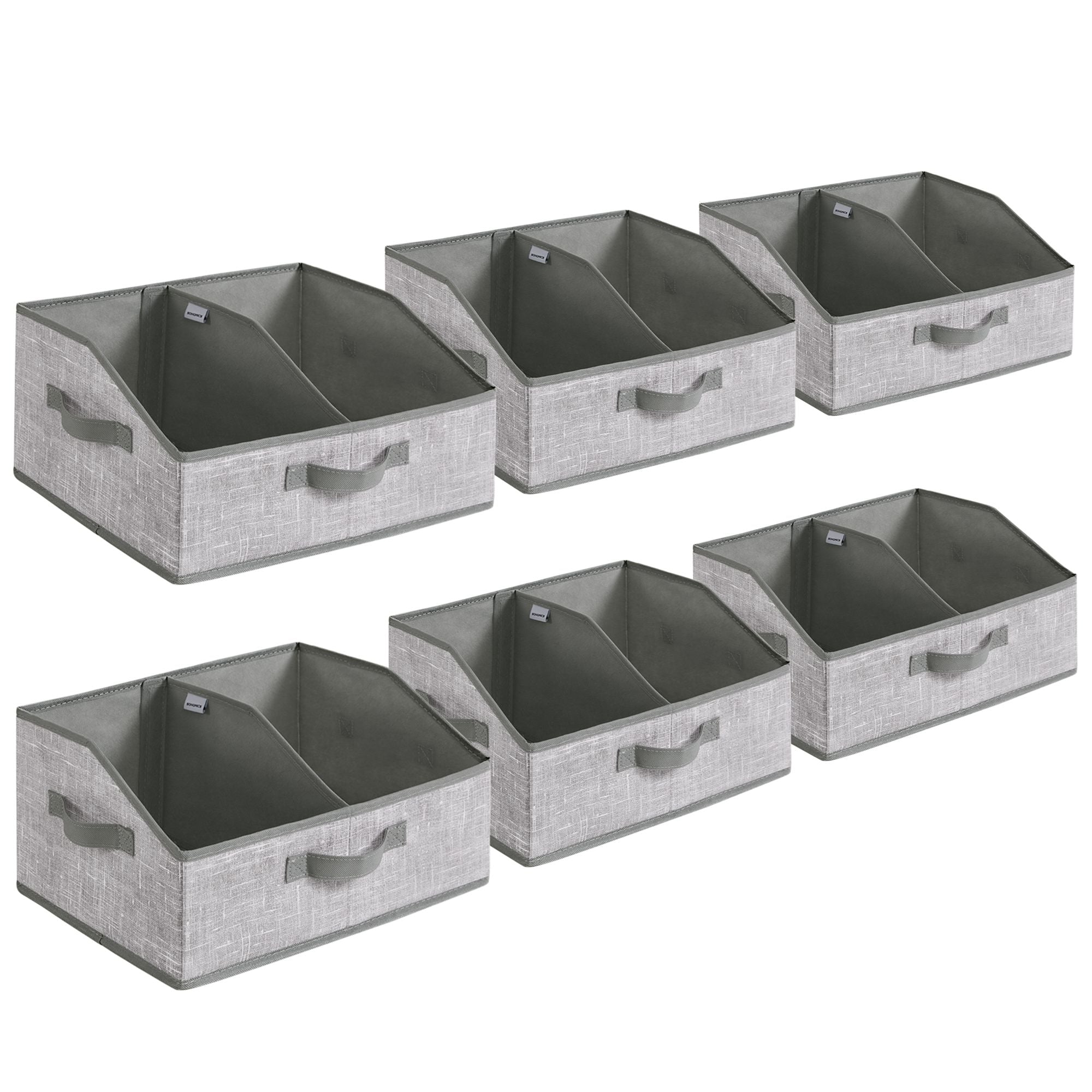Set of 6 Storage Baskets - Foldable Storage Bins - Fabric Boxes - 15.7 x 11.8 x 7.9 Inches - Closet Storage Organizers - 3 Handles - 3 Handles - for Bedroom - Living Room - Ink Black URFB0140B01 - Cattail Gray