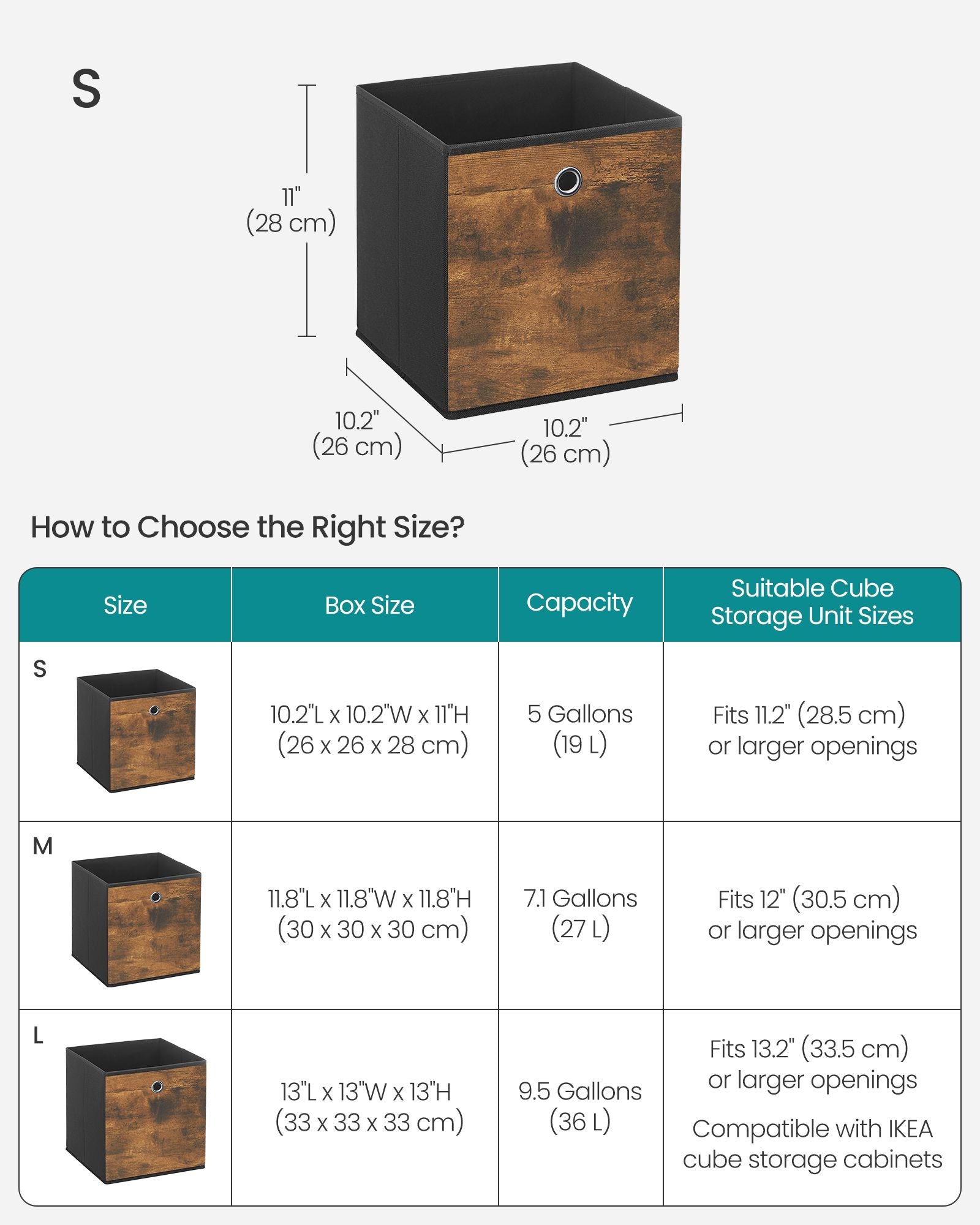 Storage Cubes - Set of 8 Storage Bins - Foldable Fabric Storage Boxes - 10.2 x 10.2 x 11 Inches - Fit Cube Storage Unit - for Clothes - Bedroom - Living Room - Rustic Brown and Ink Black URFB826B01