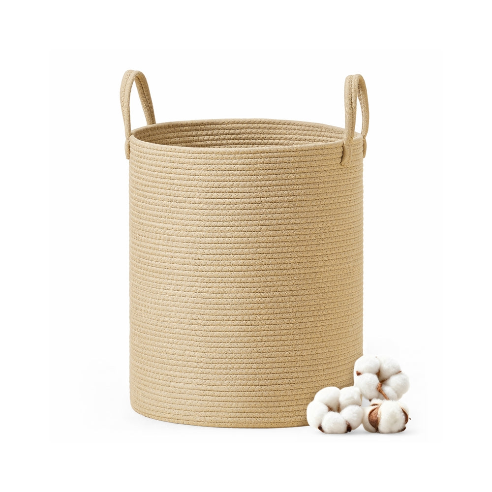 Cotton Rope Laundry Basket - 15 Gal - Soft Sides With Handles - Beige