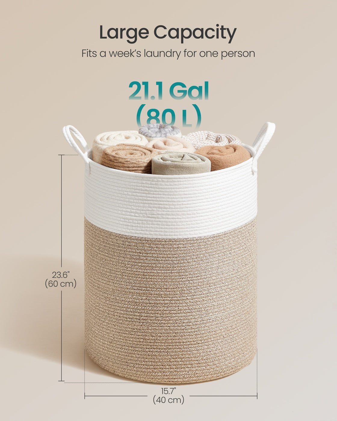 Cotton Rope Laundry Basket - 24 Gal - Tall Soft-Sided Hamper