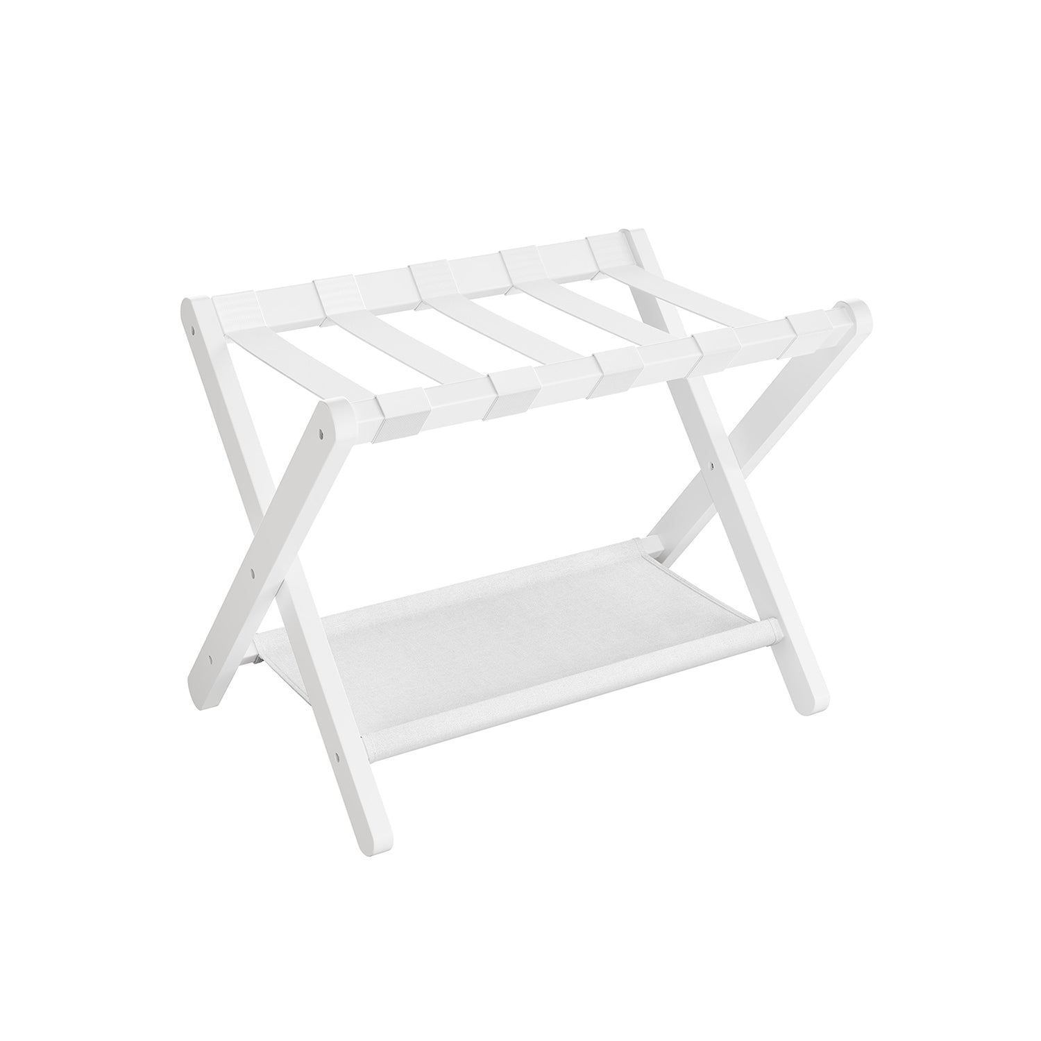 Folding Suitcase Stand with Storage Shelf - Classic White