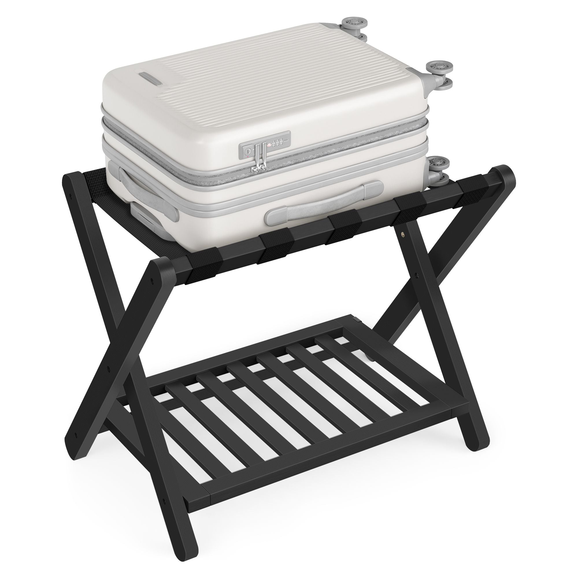 Solid Wood Luggage Rack - No Assembly Required - Foldable Suitcase Stand - Luggage Holder