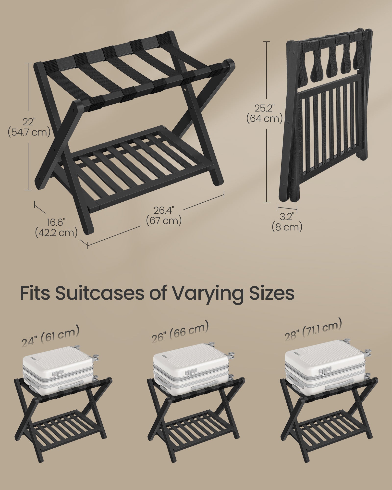 Solid Wood Luggage Rack - No Assembly Required - Foldable Suitcase Stand - Luggage Holder