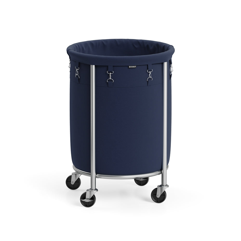 29-Gallon Round Laundry Basket - Charcoal Blue + Silver