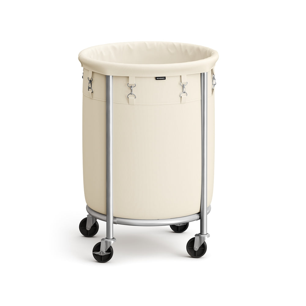 29-Gallon Round Laundry Basket - White + Silver