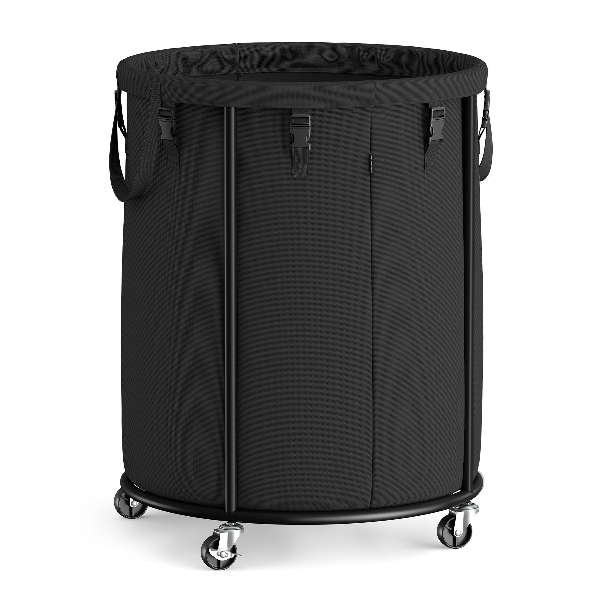 Laundry Basket with Wheels - Rolling Laundry Hamper with Steel Frame - Round Black