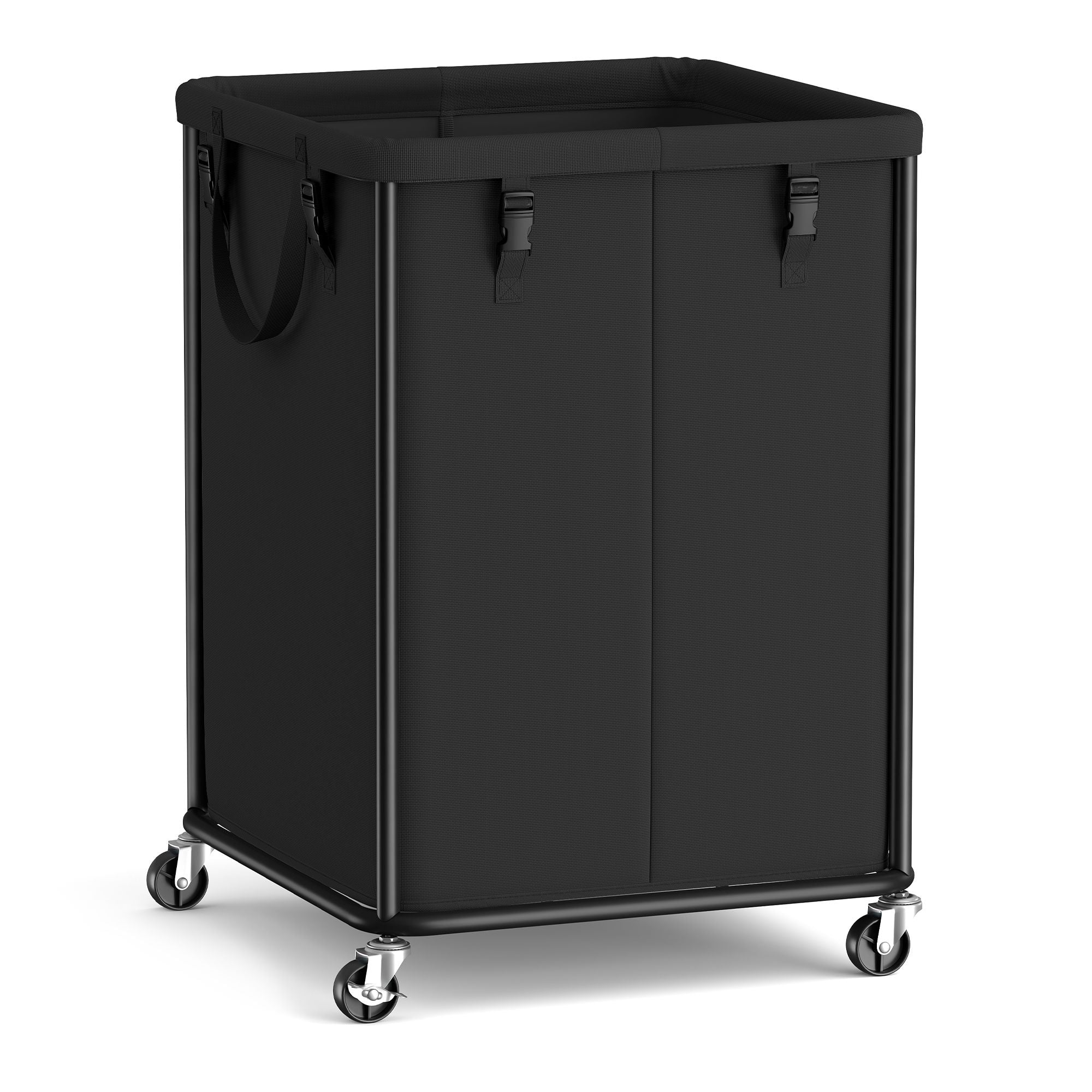 Laundry Basket with Wheels - Rolling Laundry Hamper with Steel Frame - Square Black