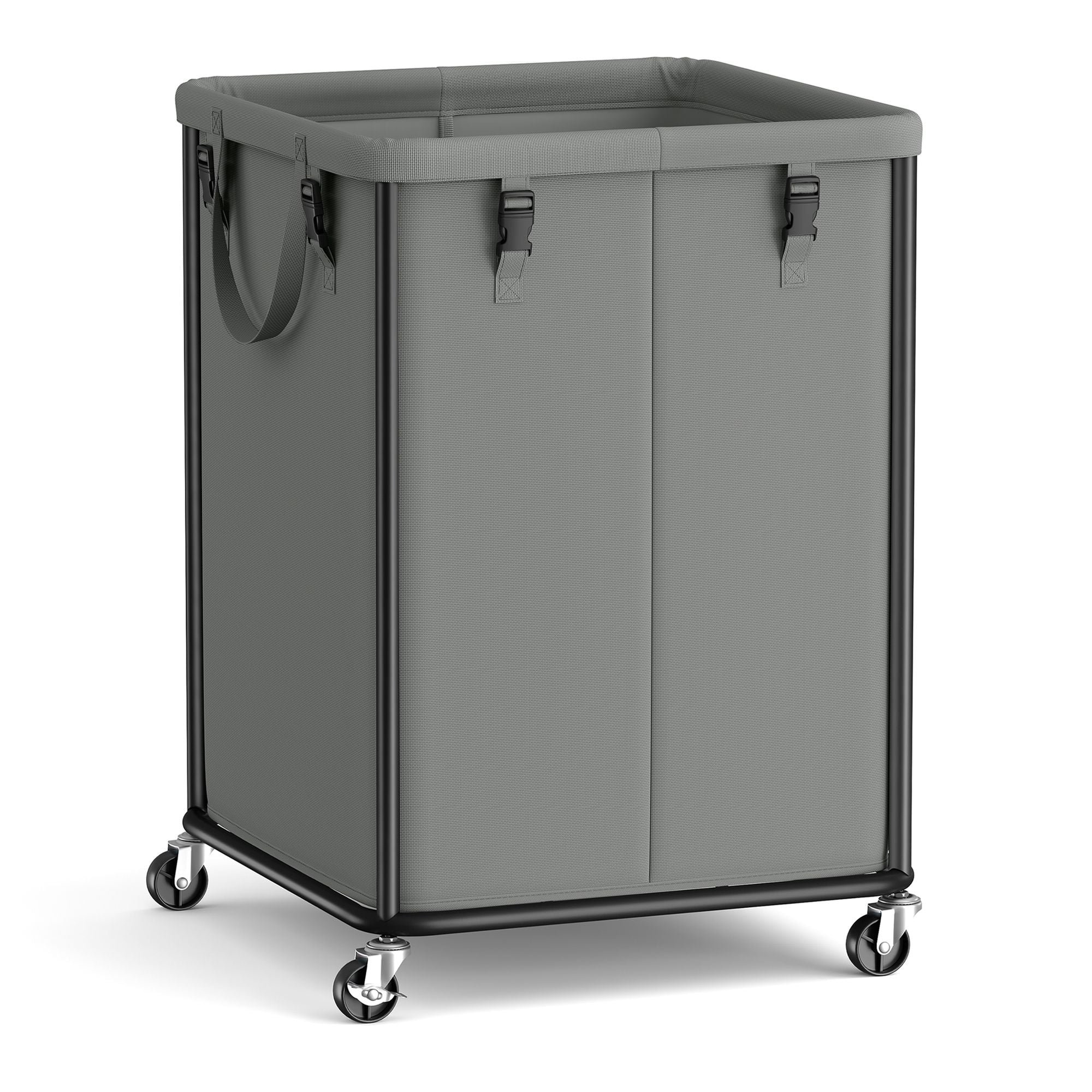 Laundry Basket with Wheels - Rolling Laundry Hamper with Steel Frame - Square Gray