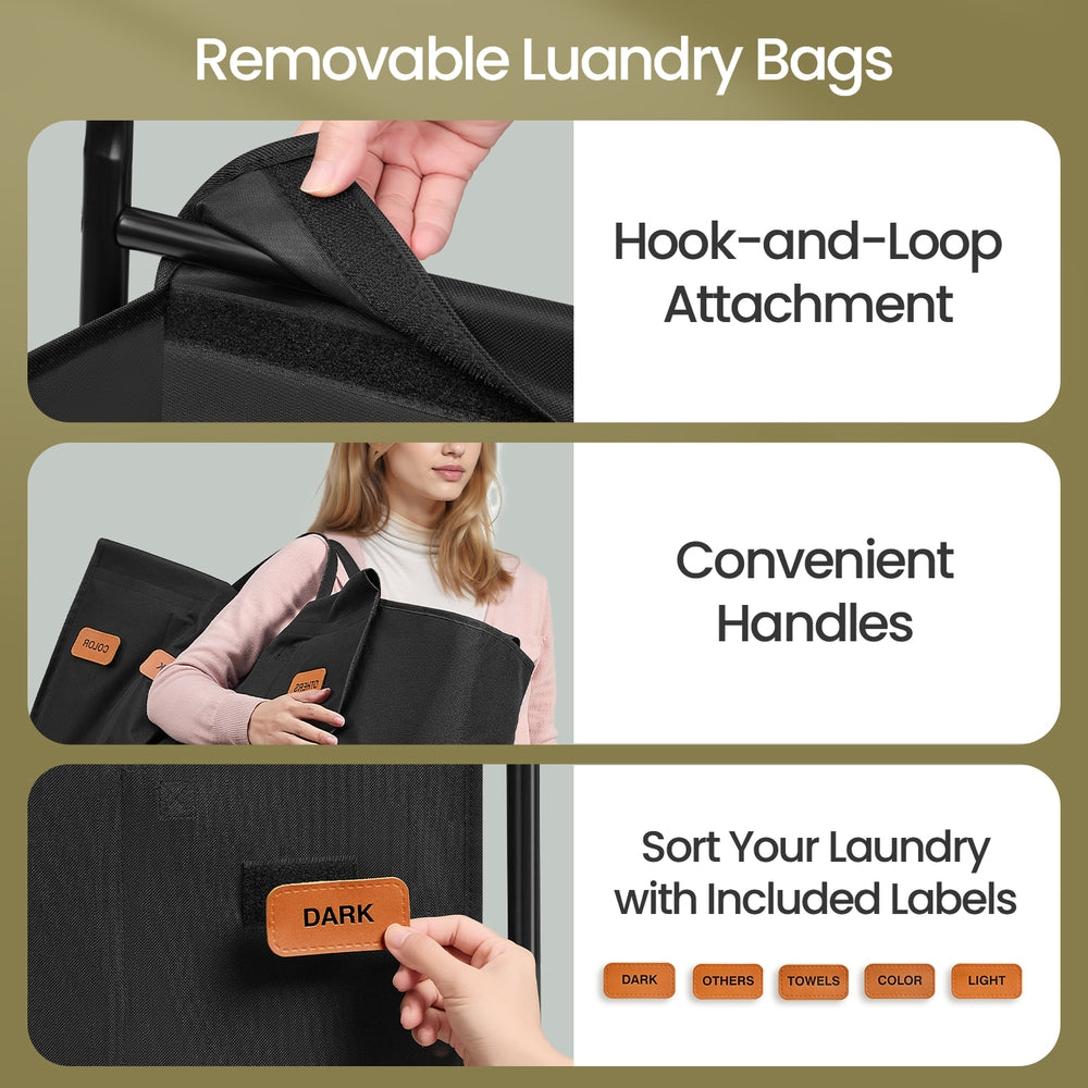 Rolling Laundry Sorter Cart with Removable Bags for Home - Ink Black