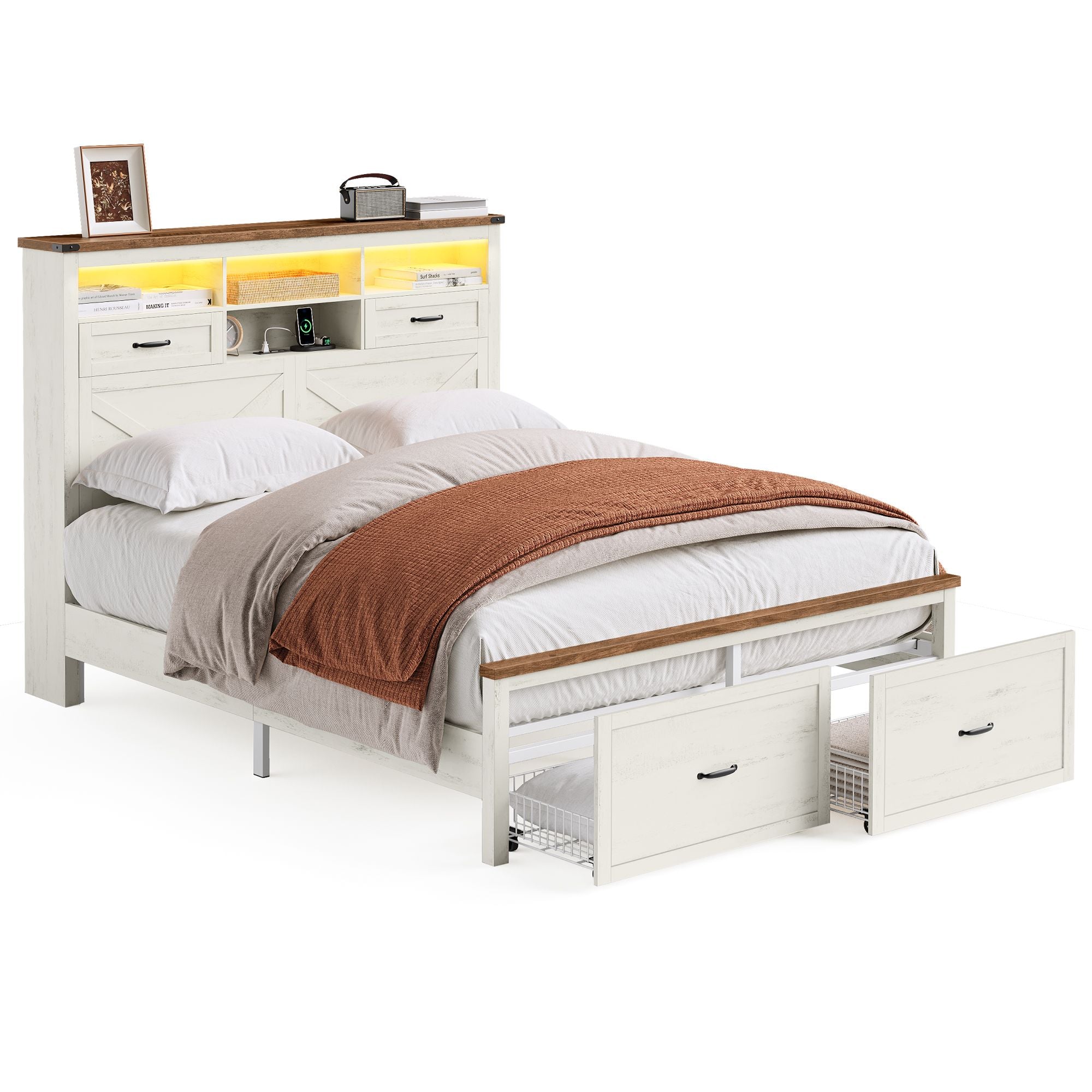 Queen Bed Frame with Storage Headboard