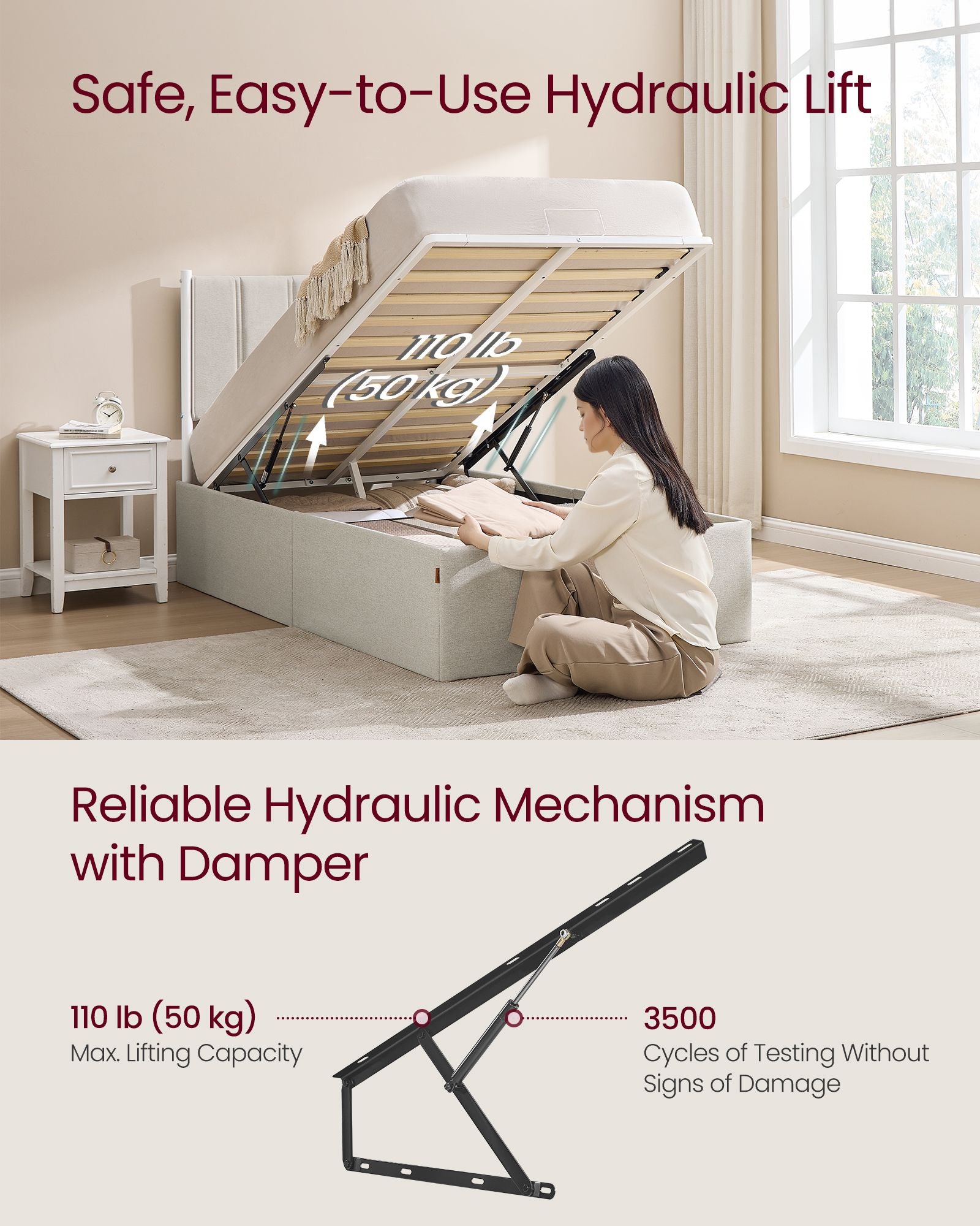 Lift Up Storage Bed Frame Twin Size - Hydraulic Platform Bed
