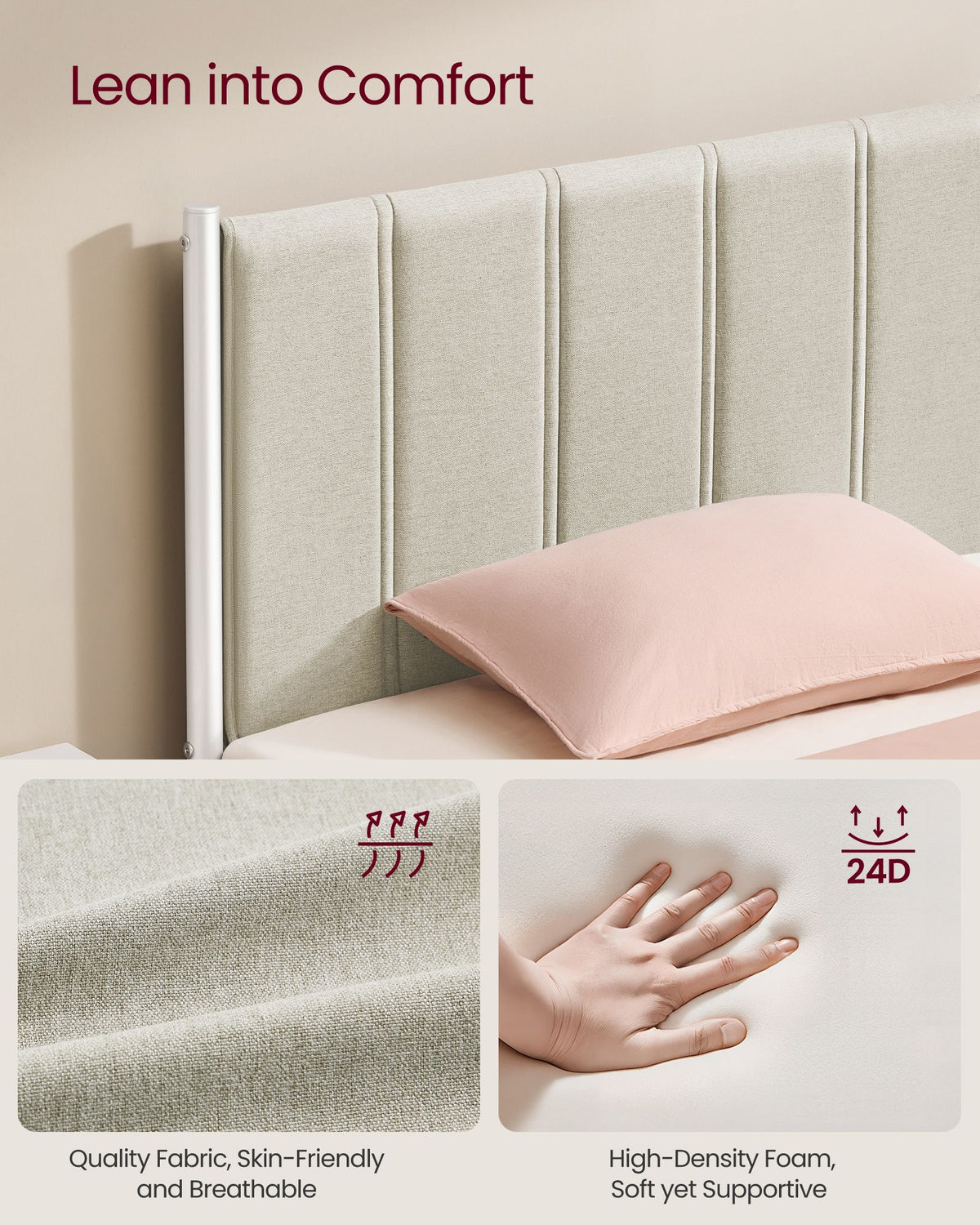 Lift-Up Storage Bed Frame - King Size - Upholstered Headboard