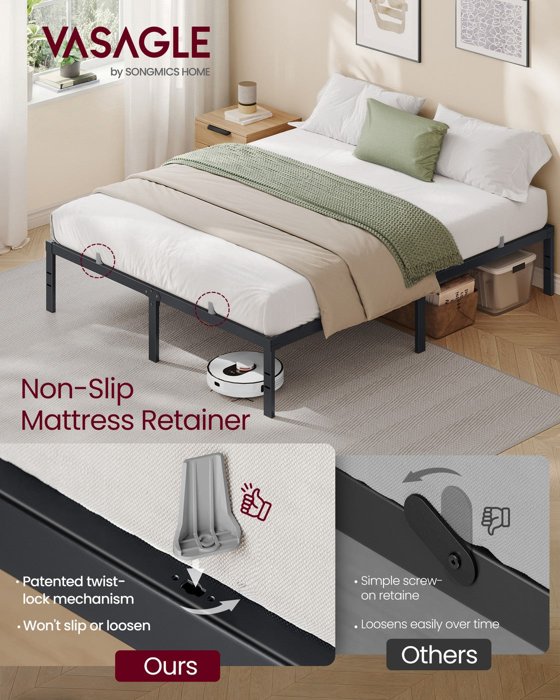 Queen Metal Bed Frame - 14 inches Tall