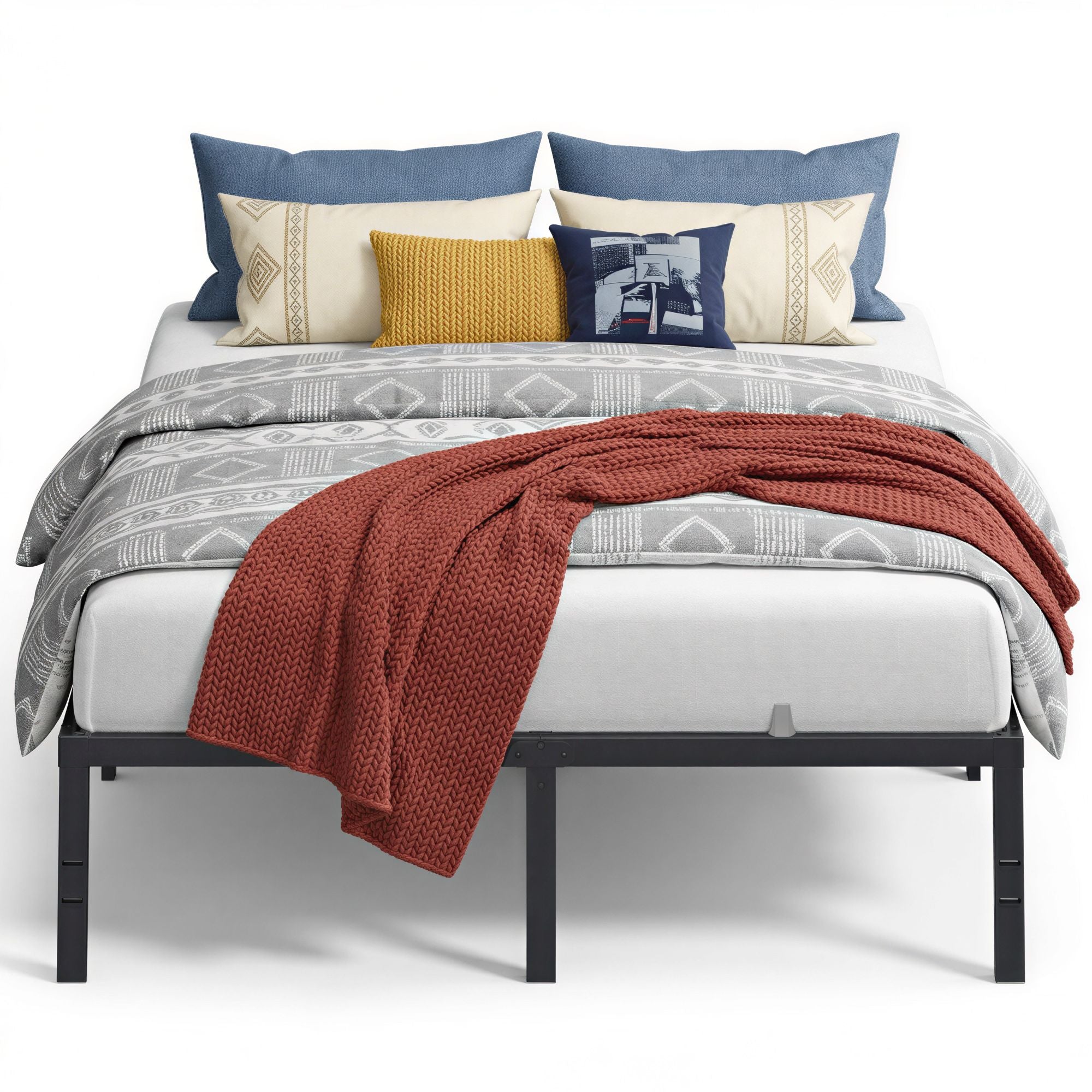 Queen Metal Bed Frame 16 Inches Tall - Matte Black - 79.9"L x 60.2"W x 16"H