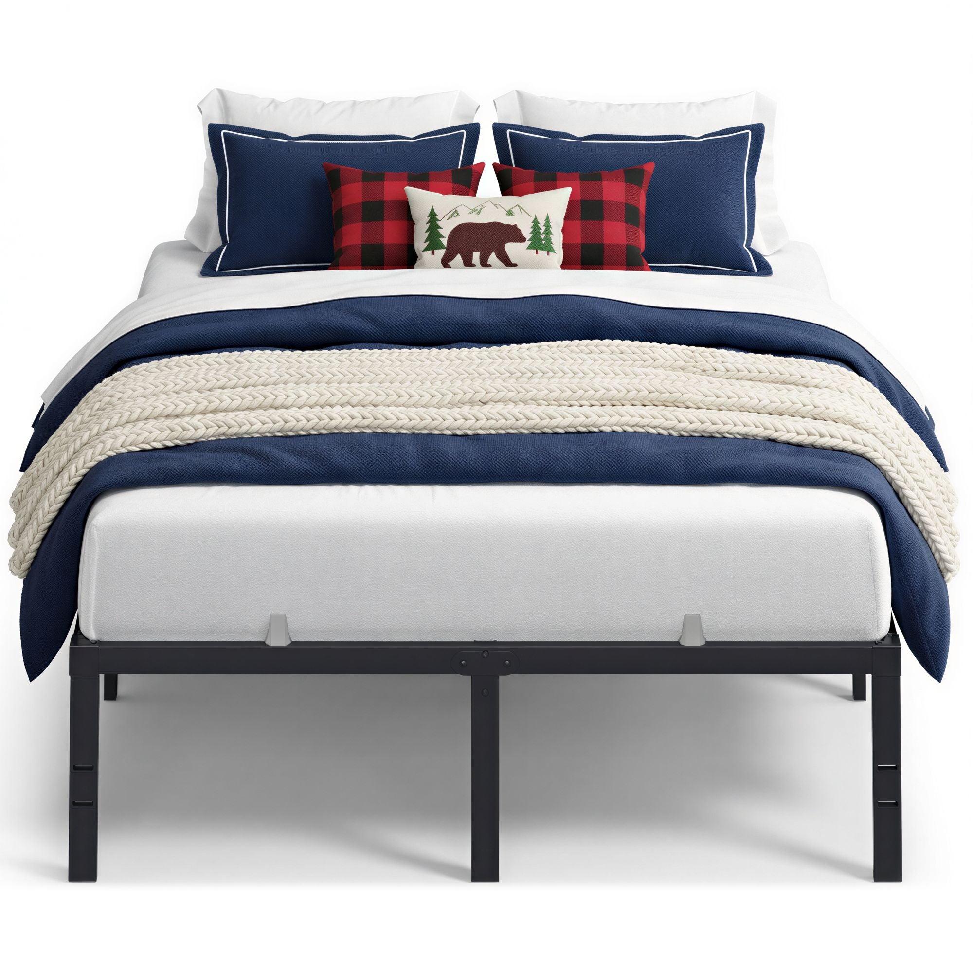 Queen Metal Bed Frame 16 Inches Tall - Matte Black - 75.2"L x 53.9"W x 16"H