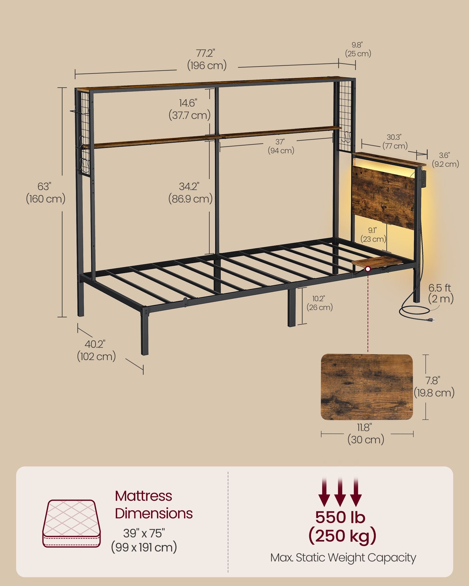 Twin Size Metal Bed Frame with Headboard