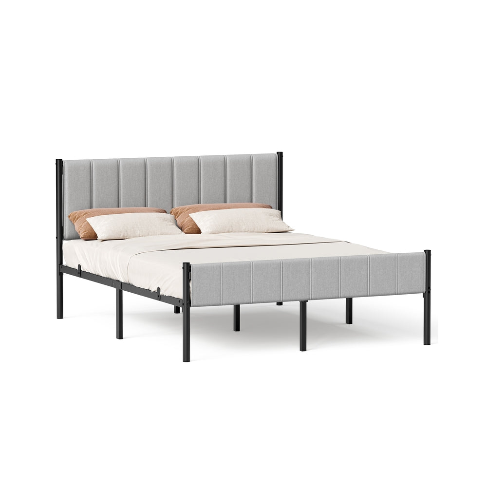 Queen Bed Frame - Upholstered Headboard - Steel Frame - No Box Spring Needed - Gray