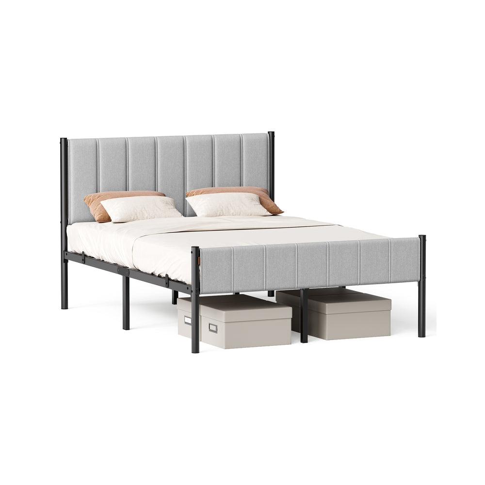 Full Bed Frame - Upholstered Headboard - Steel Frame - No Box Spring Needed