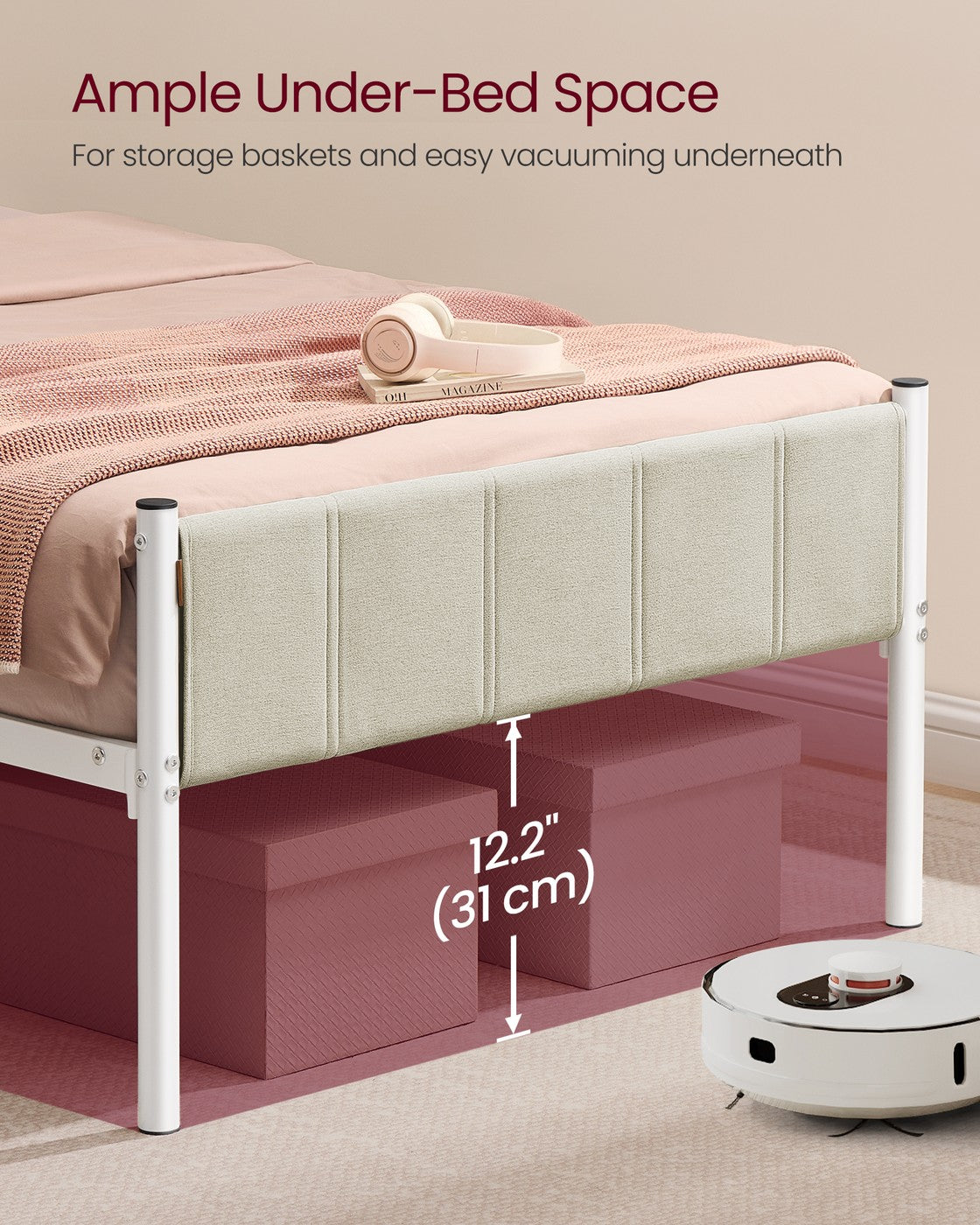 Twin Bed Frame - Upholstered Headboard - Steel Frame - No Box Spring Needed