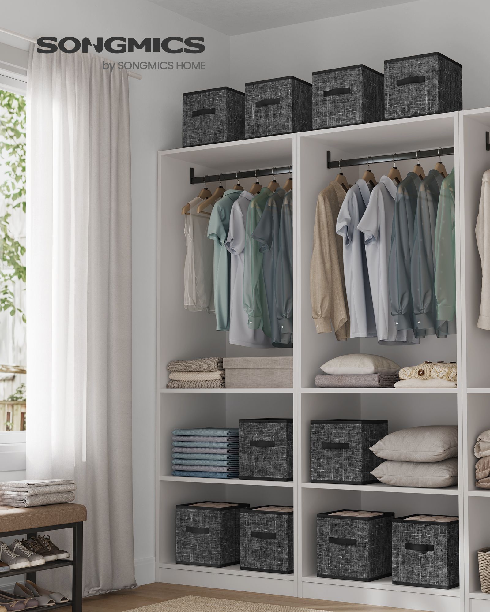 Storage Cubes - 11-Inch Non-Woven Fabric Bins with Double Handles - Set of 10 - Closet Organizers for Shelves - Foldable - for Clothes - Ink Black UROB126B01 - Ink Black - 10.2"L x 10.2"W x 11"H