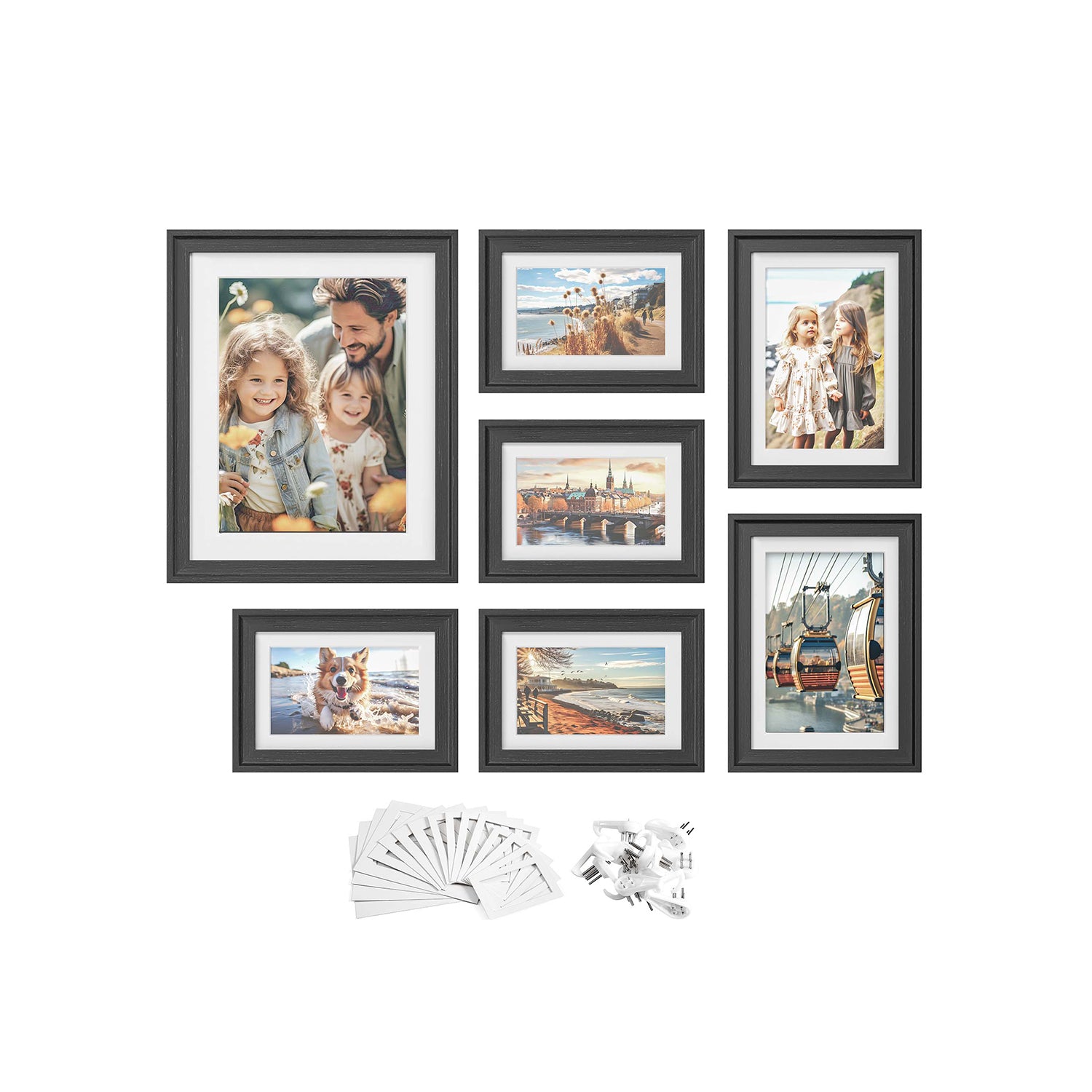 Set of 10 Collage Photo Frames - Two 8x10 - Four 5x7 - Four 4x6 Frames - Ash Black