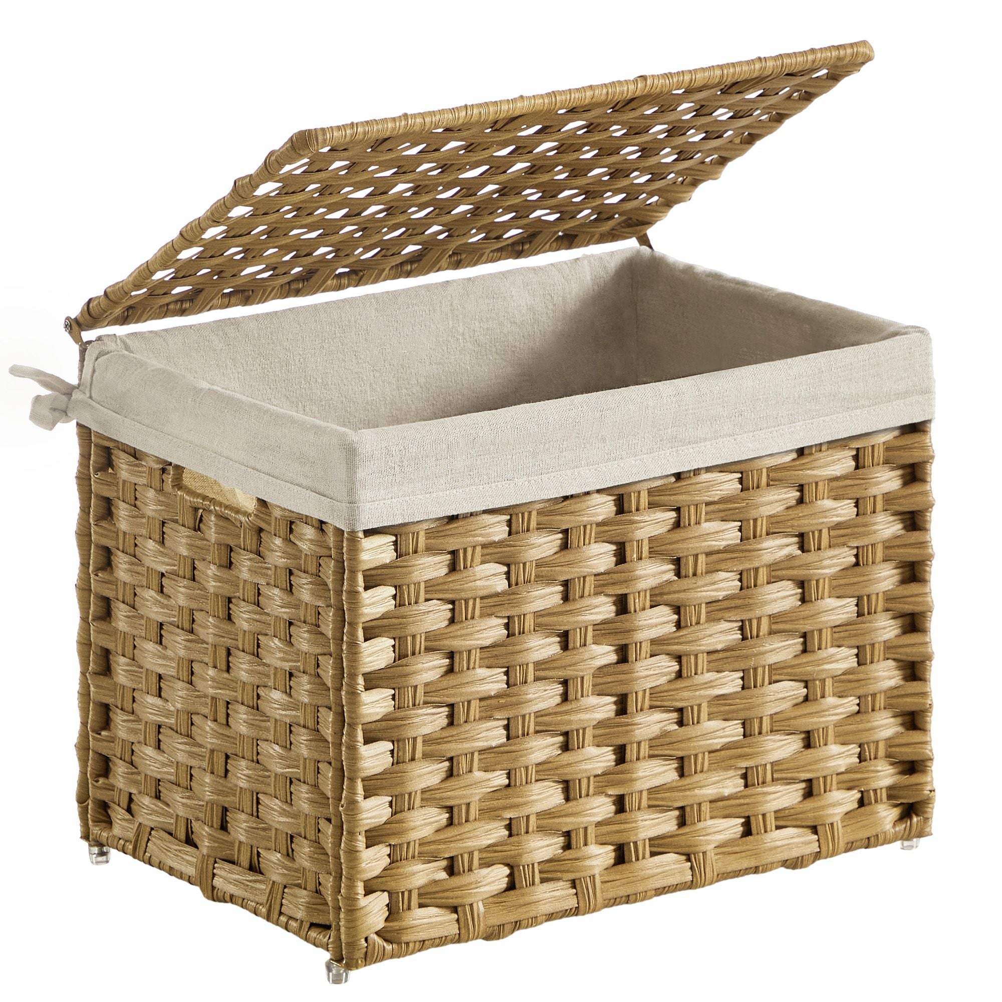 Storage Basket with Lid - Woven Blanket Storage Bin with Handles - Foldable - Removable Liner