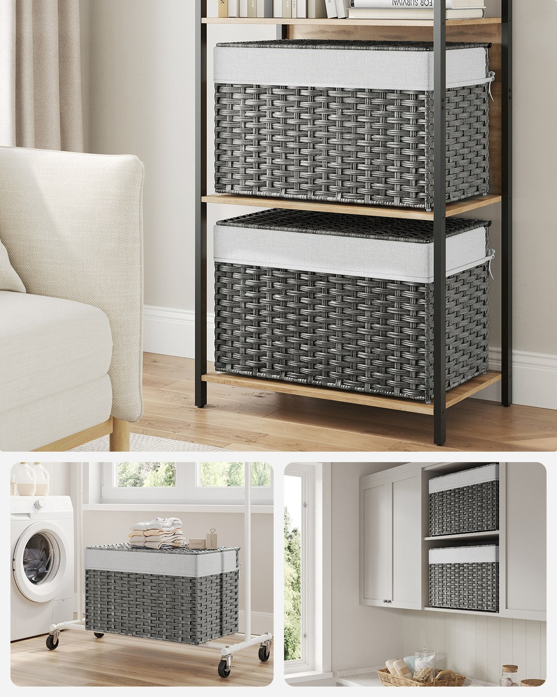 27.7 Gallon (105L) Woven Storage Basket with Lid and Handles Gray - Gray