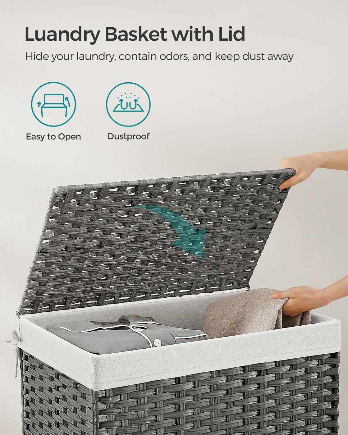 27.7 Gallon (105L) Woven Storage Basket with Lid and Handles Gray - Gray