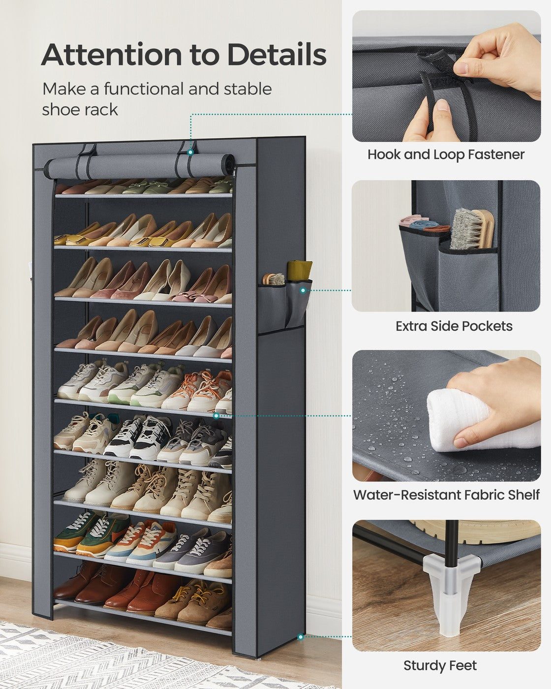 Shoe Rack - 9-Tier - Nonwoven Fabric Cover