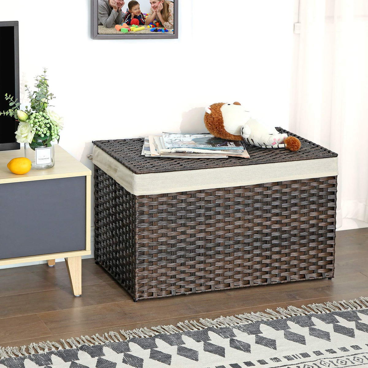 Woven Storage Basket - 27.7 Gallon - Lid and Handles