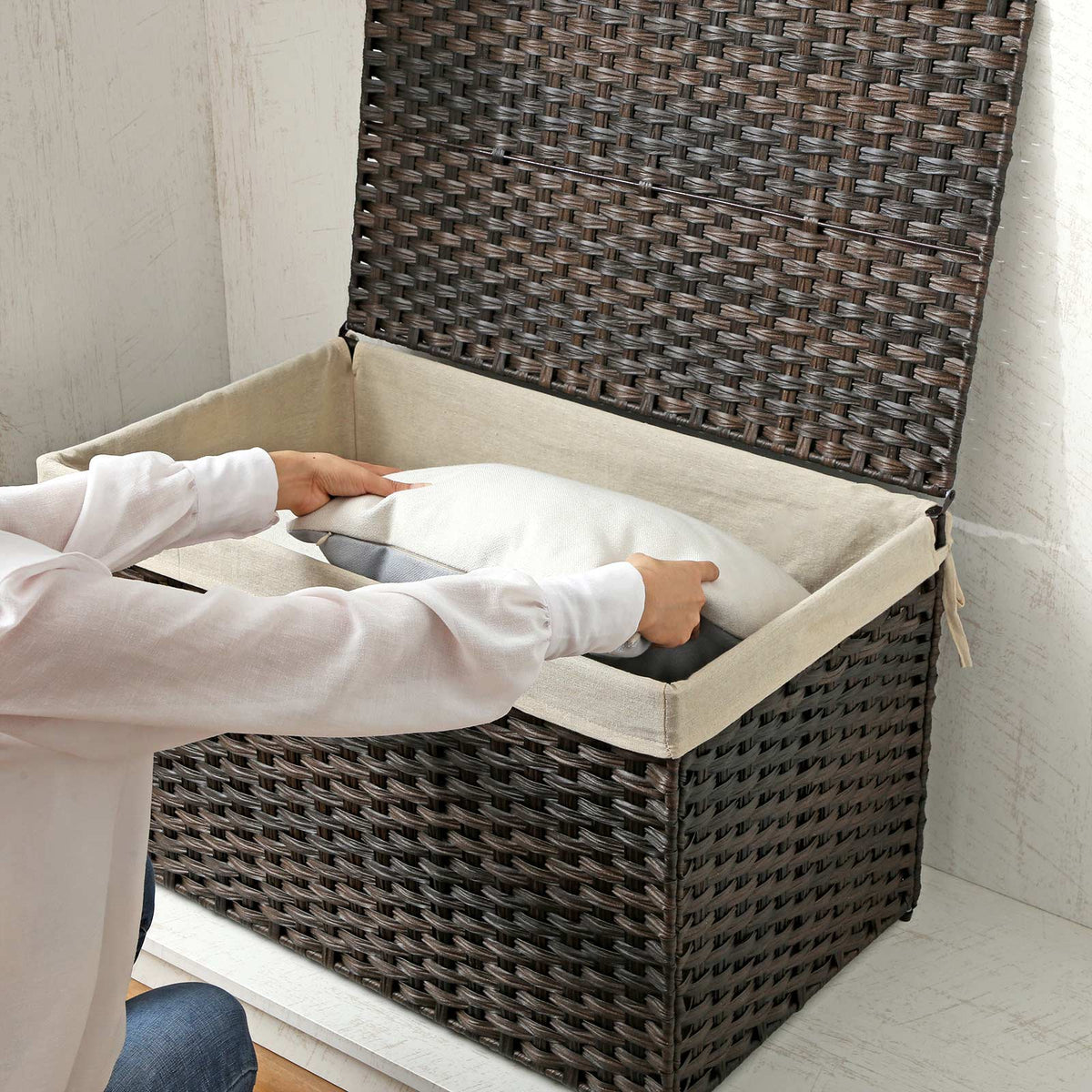 Woven Storage Basket - 27.7 Gallon - Lid and Handles