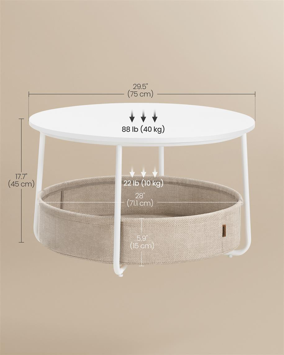 Round Coffee Table, Fabric Storage Basket, 29.5" Dia., 15.3-Gal. Organizer