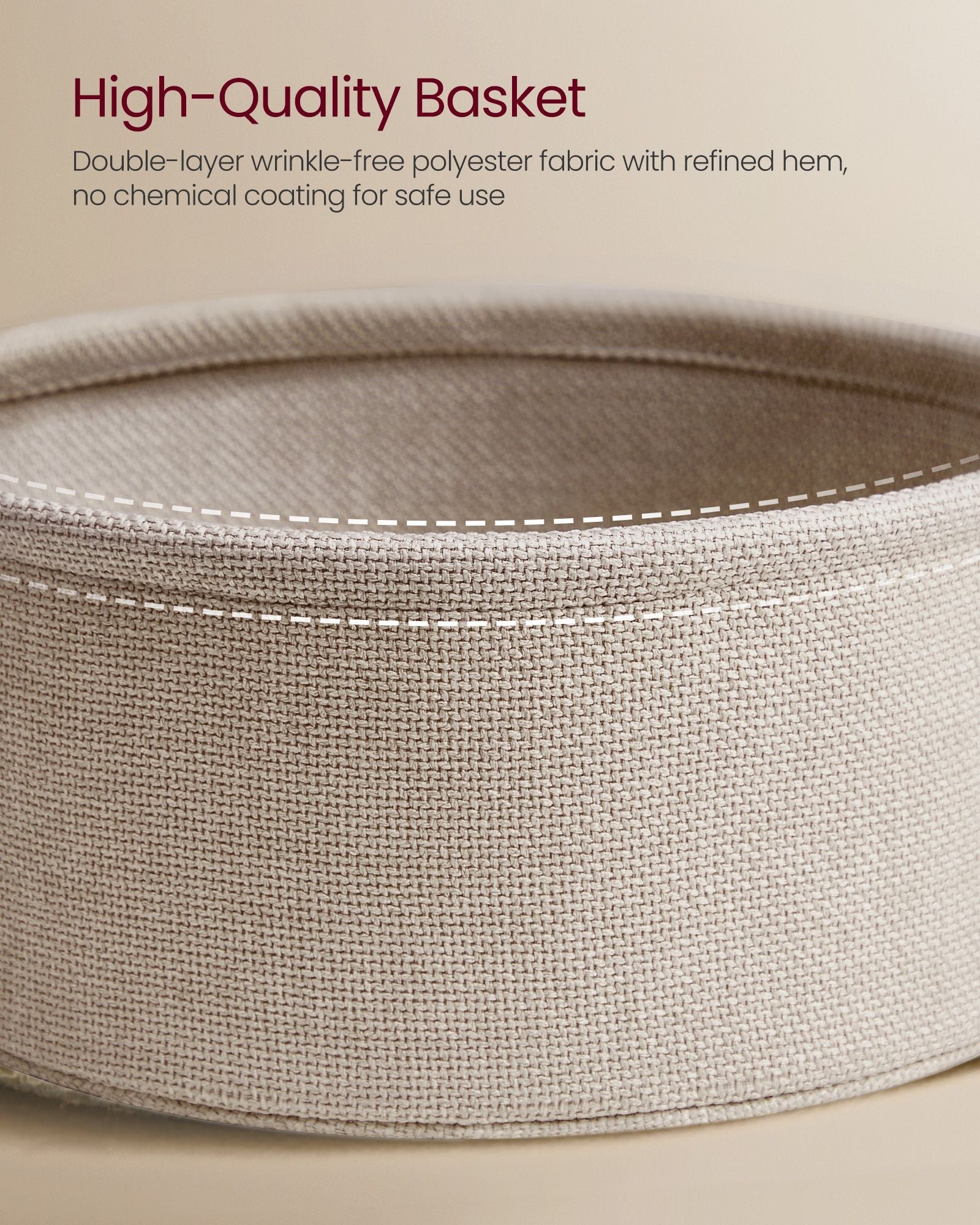Round Side Table with Charging Station - USB & AC Ports - Fabric Storage Basket - Small Space Solution
