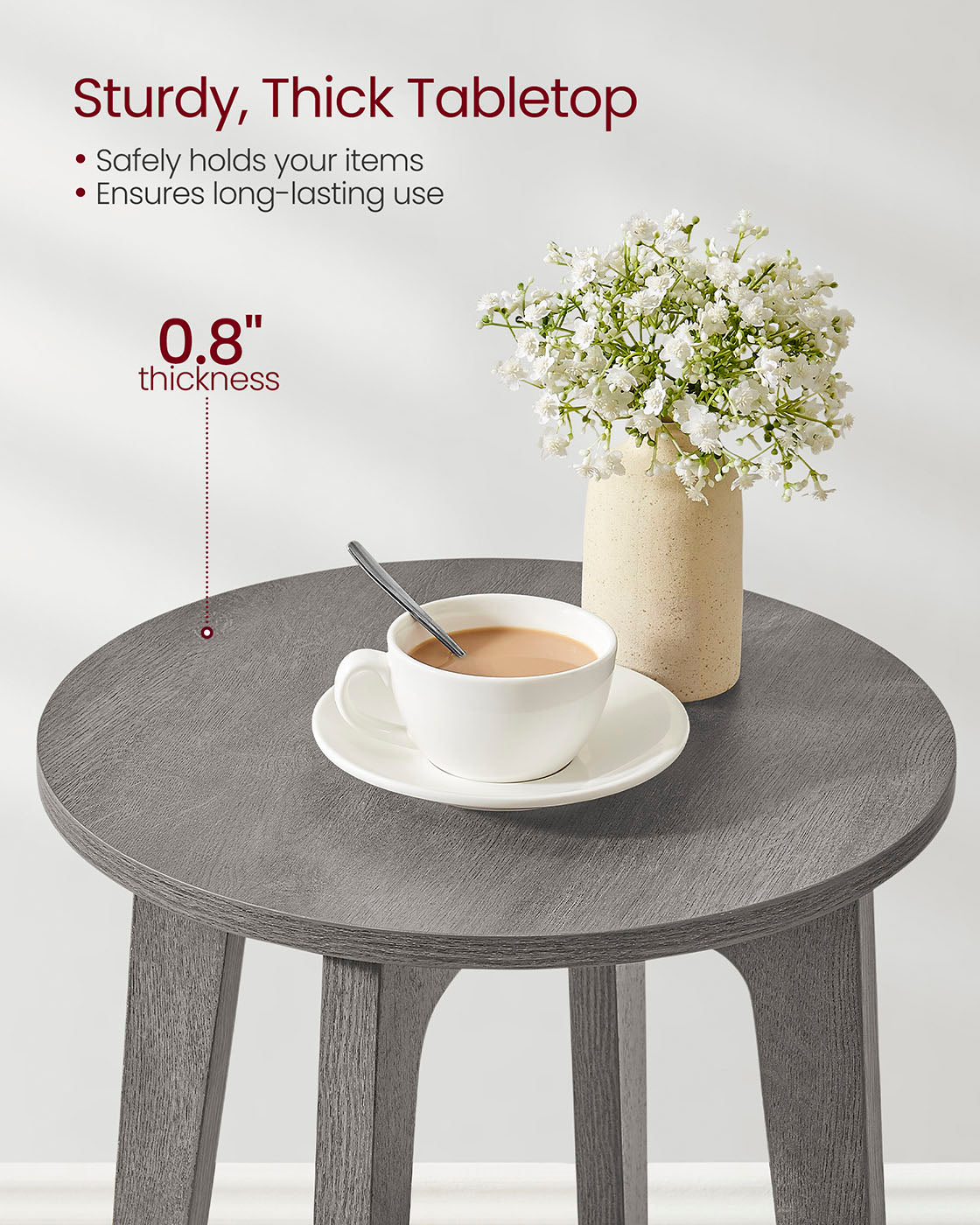 Round side table, 2-tier, smoky gray finish, modern accent
