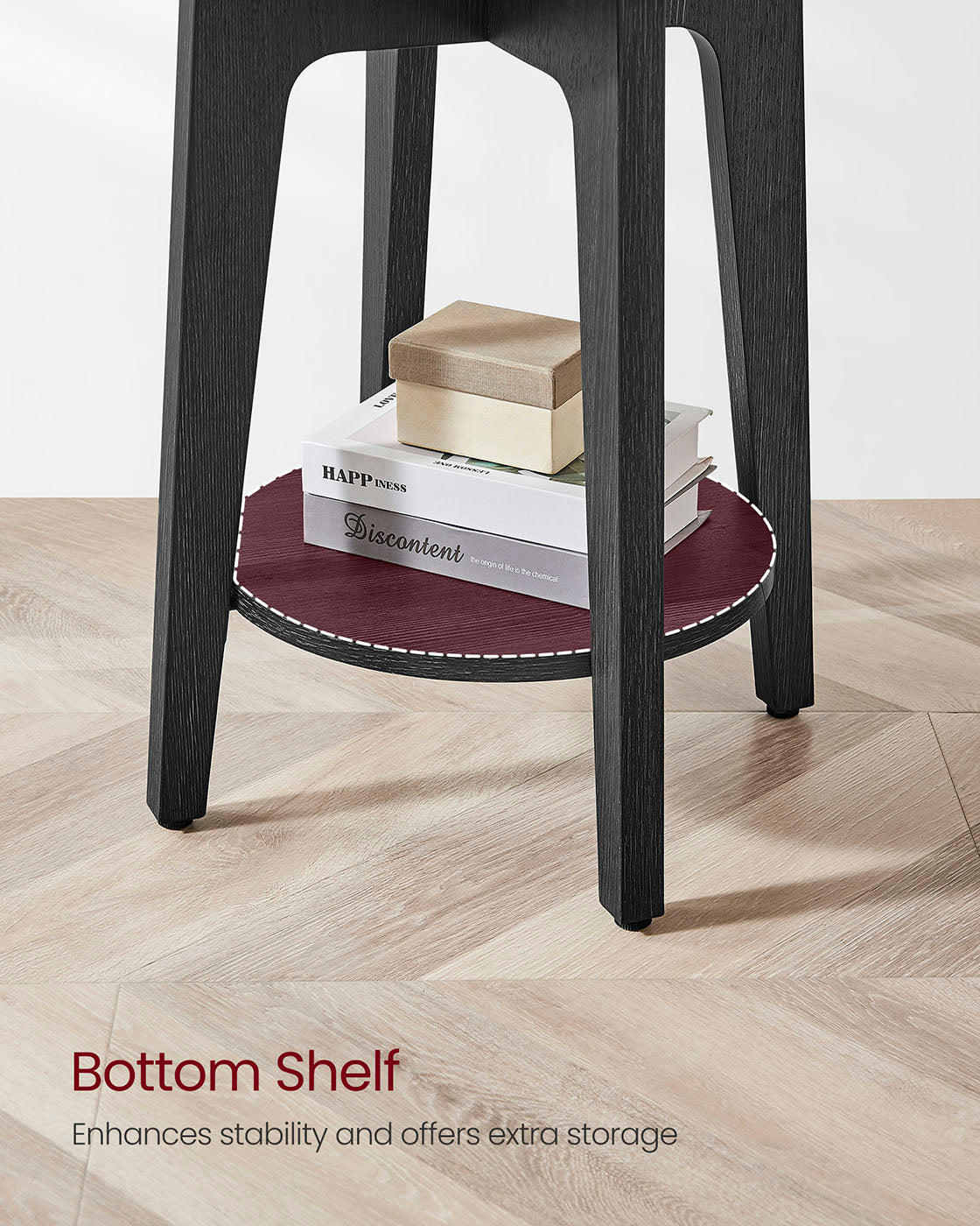 Round side table, 2-tier, smoky gray finish, modern accent