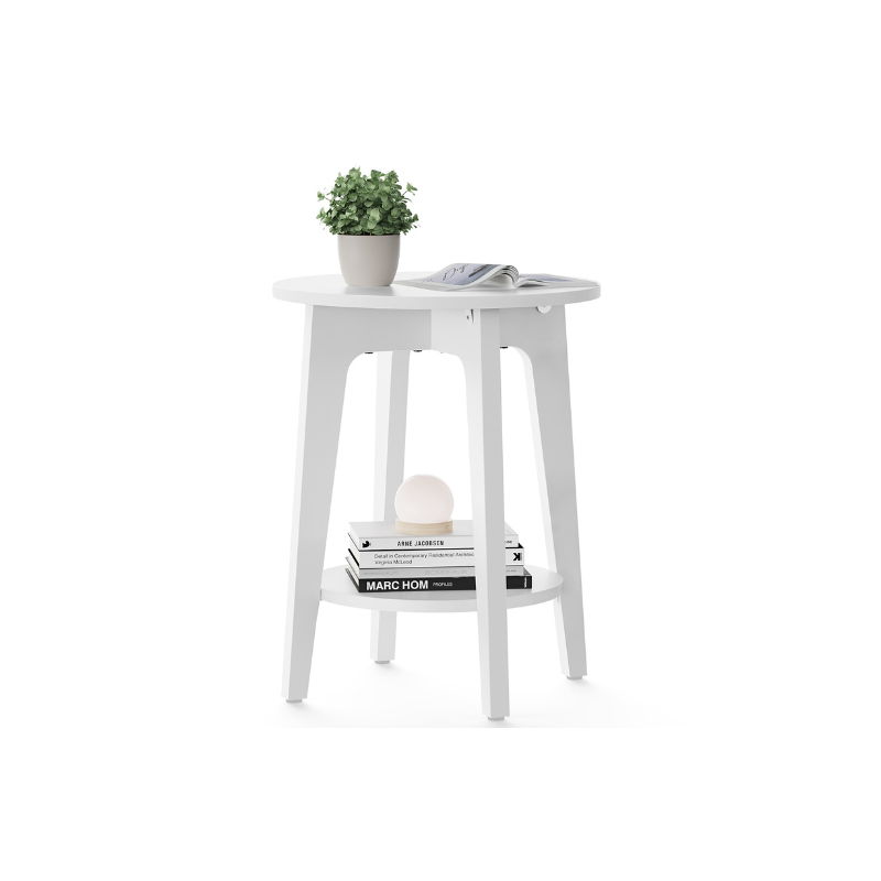 Round side table, 2-tier, smoky gray finish, modern accent
