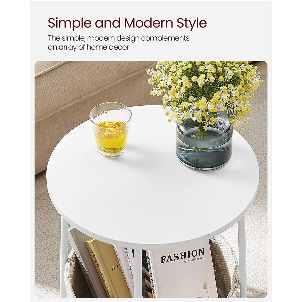 Round side table with fabric basket - 17" wide - sturdy steel frame - quick assembly