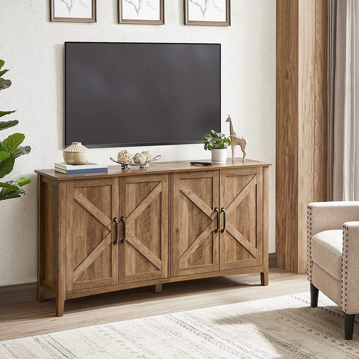 Rustic buffet cabinet, 59" sideboard, adjustable shelves, cable management