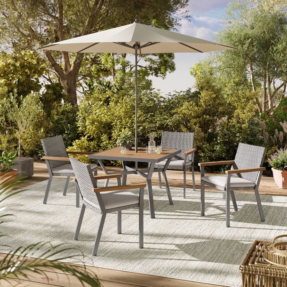 Sencillo Patio Dining Table, Faux Wood, Umbrella Hole, 35"