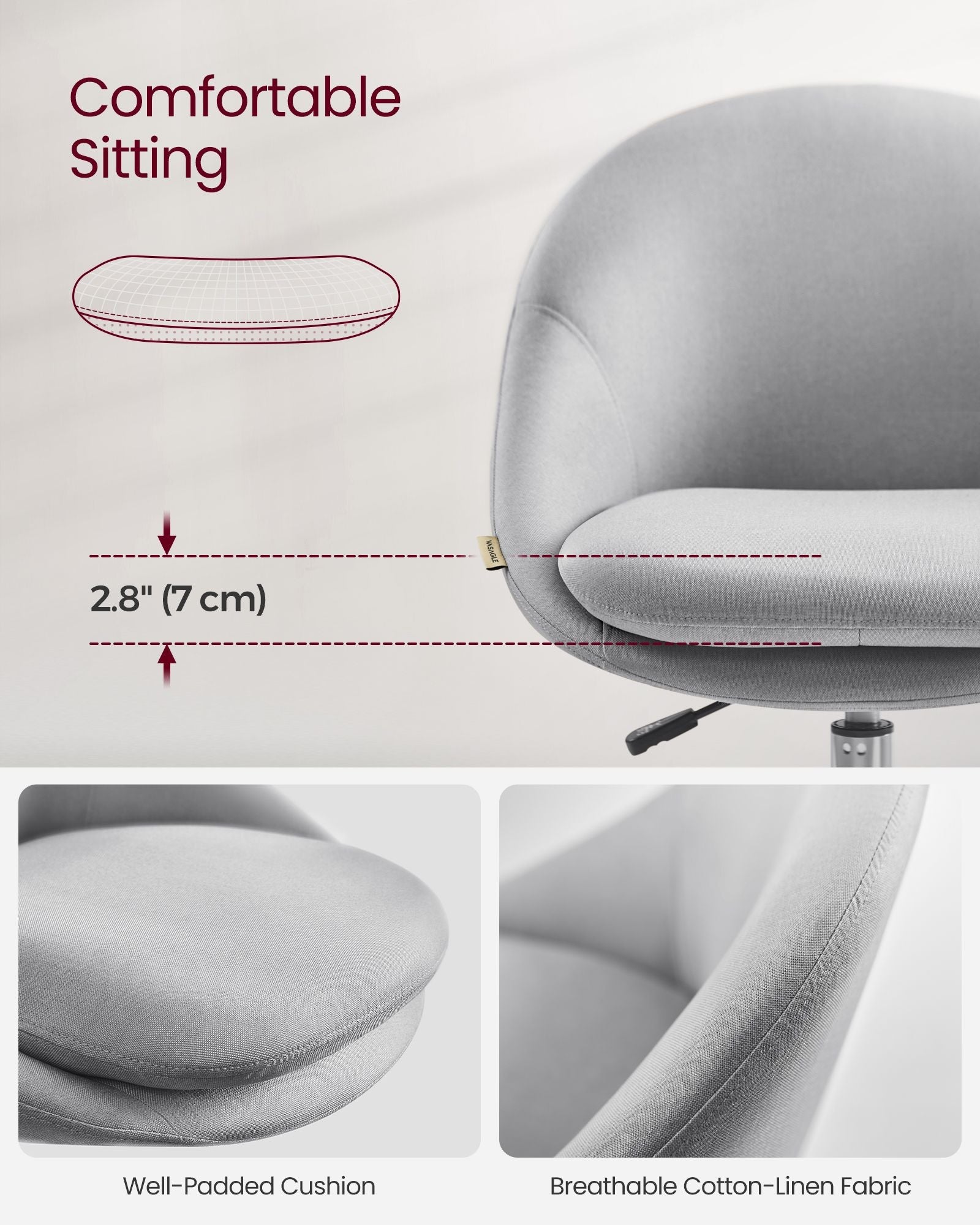 Sherpa Vanity Chair - Swivel Office Chair - Armless Design - Height Adjustable