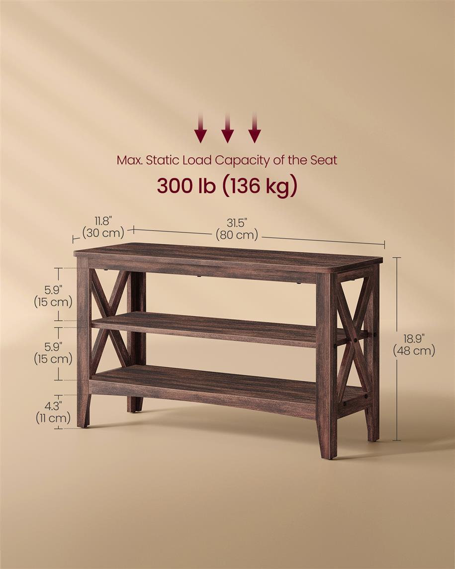 Shoe Storage Bench, 2 Tiers, Entryway Shoe Rack, Rustic Farmhouse, 31.5"/39.4"