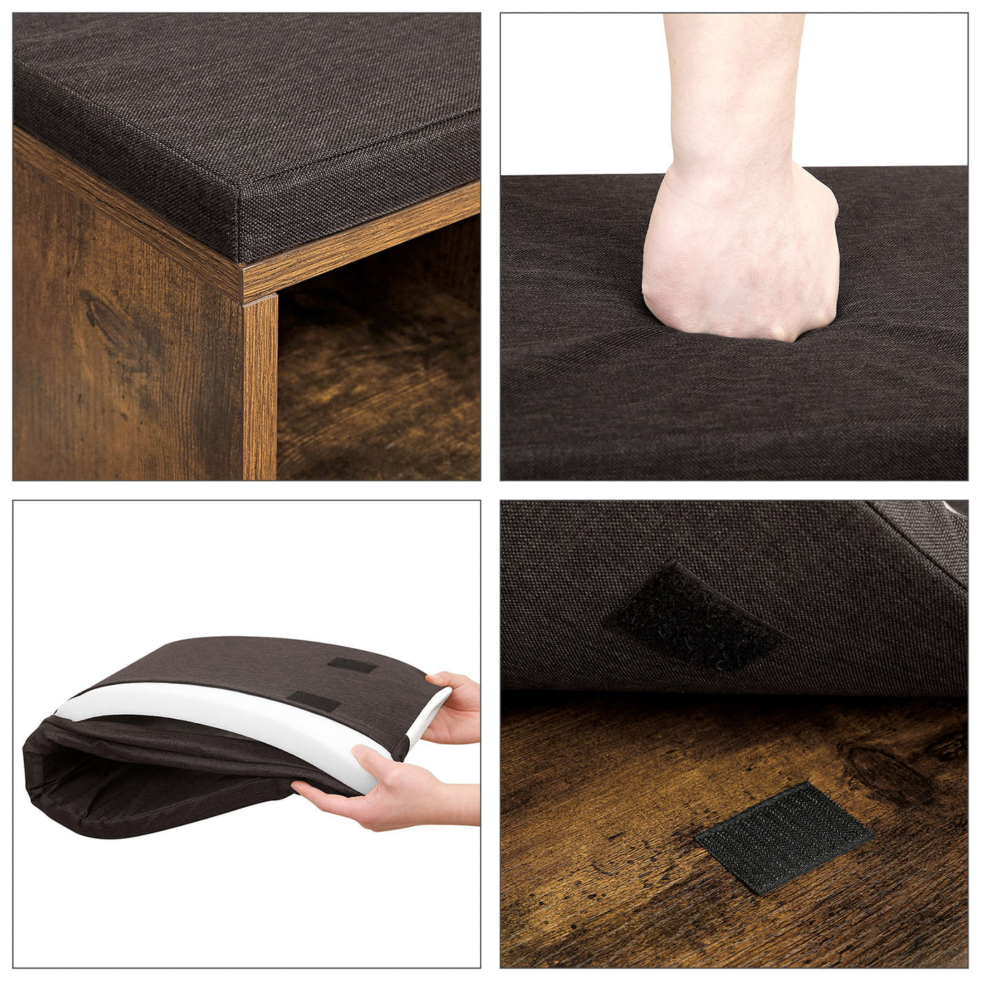Shoe storage bench with cushion – holds 15 pairs