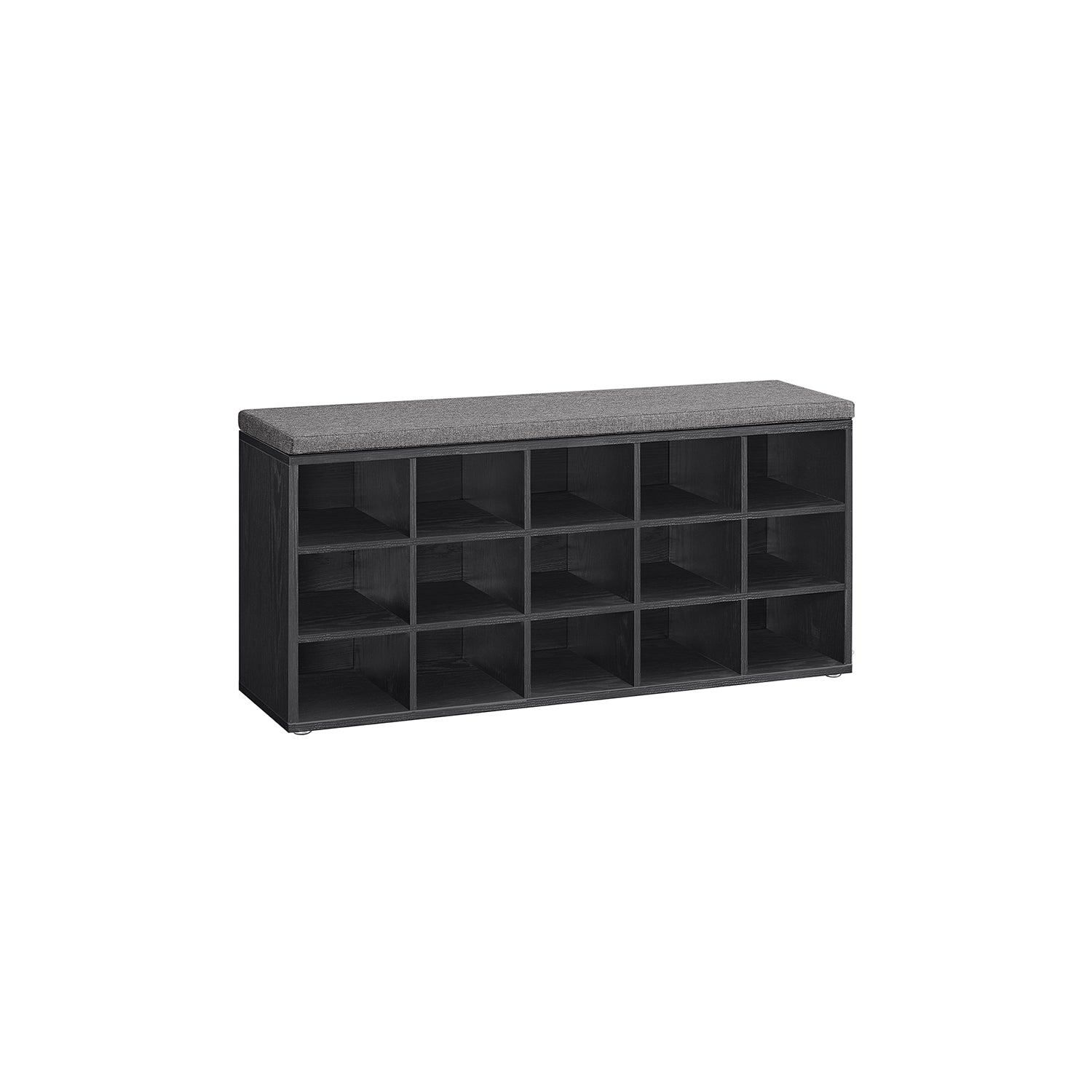 Shoe storage bench with cushion – holds 15 pairs