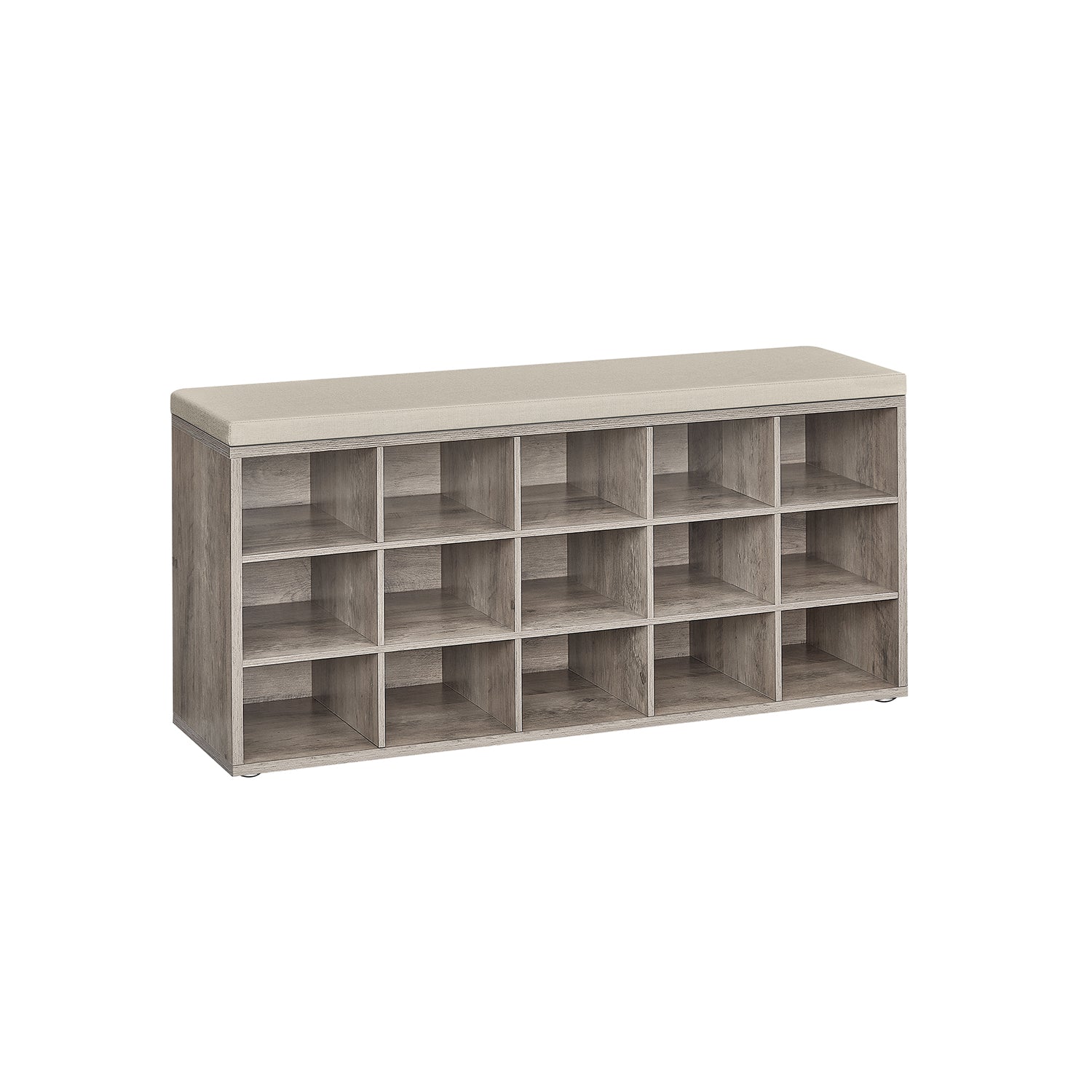 Shoe storage bench with cushion – holds 15 pairs