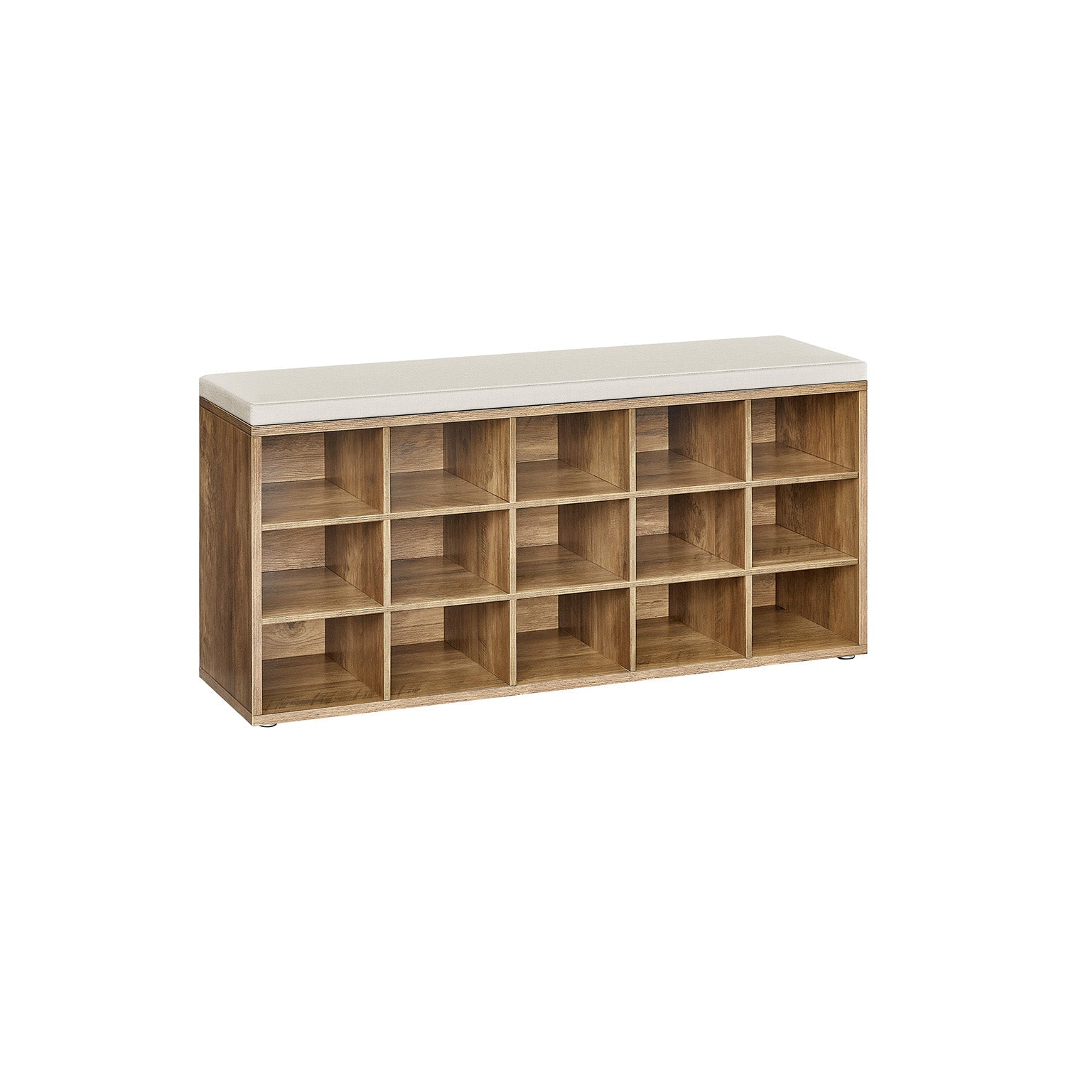 Shoe storage bench with cushion – holds 15 pairs
