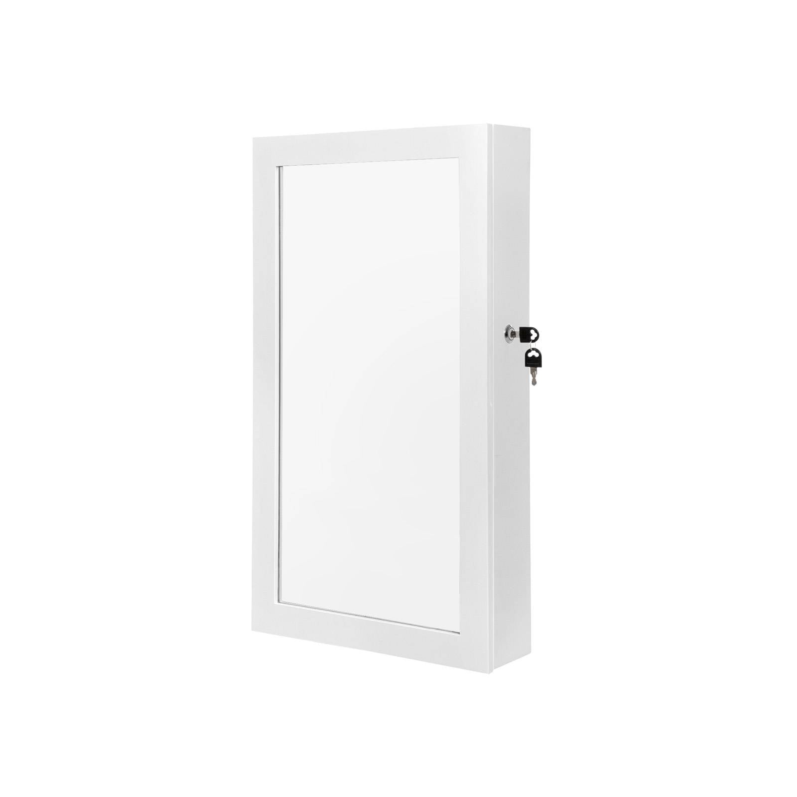 Lockable Jewelry Cabinet Armoire with Mirror - White