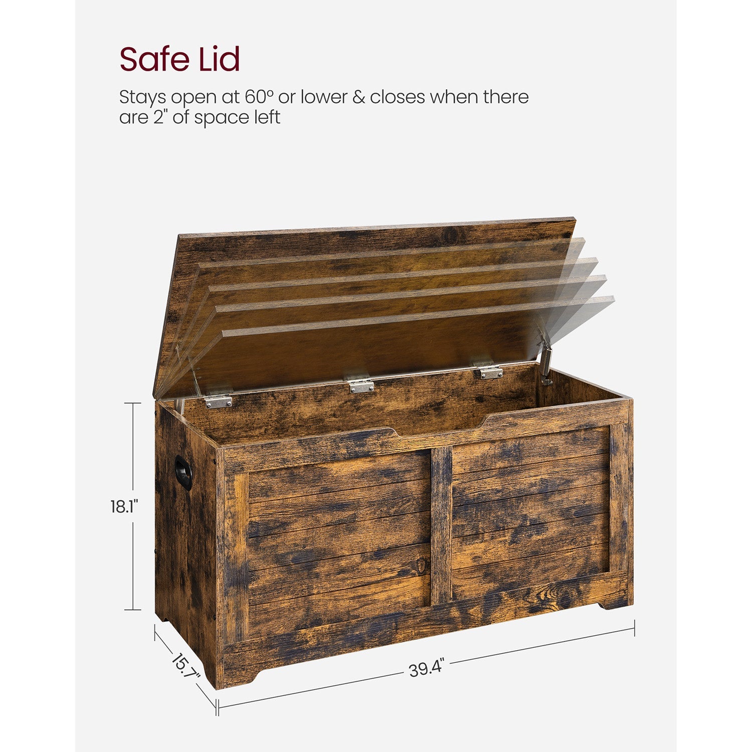 Storage chest with hinged lid – entryway trunk – large hidden compartment – 300 lb capacity