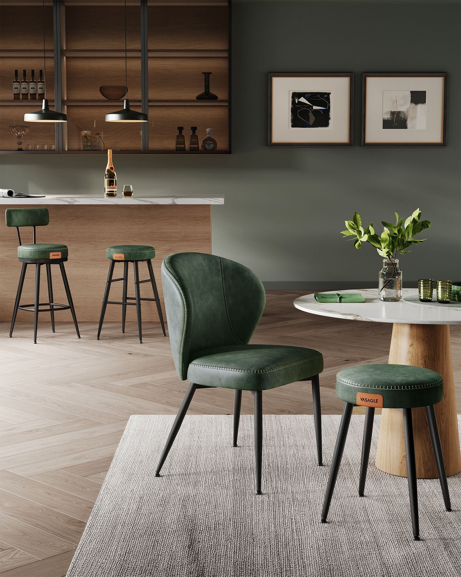 Swivel Bar Stools – Set of 2 – Faux Leather Seat with 360° Rotation – Steel Frame with Adjustable Feet – 25.6"/30" Seat Height